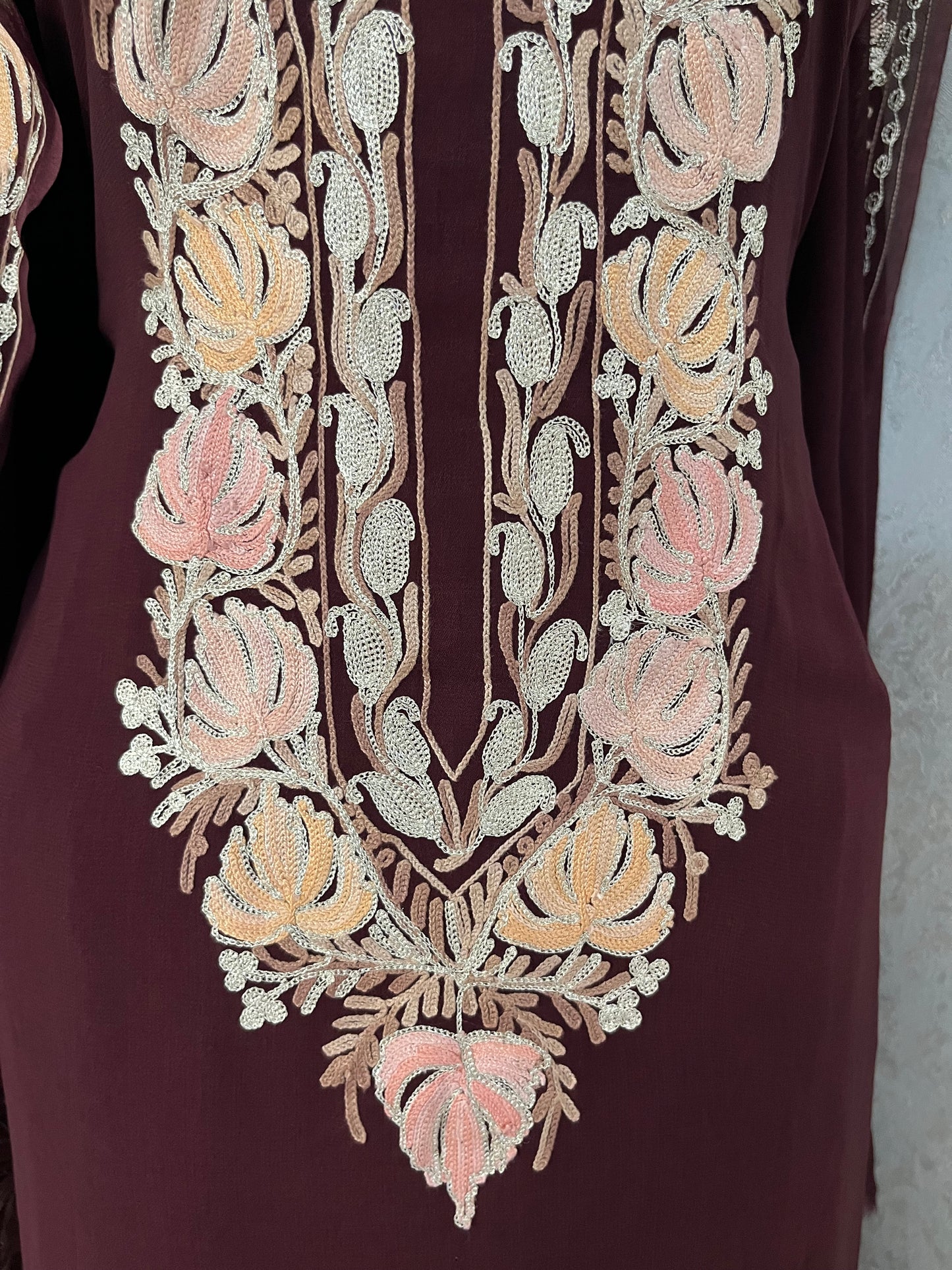 Brown Pure Georgette Kashmiri Suit