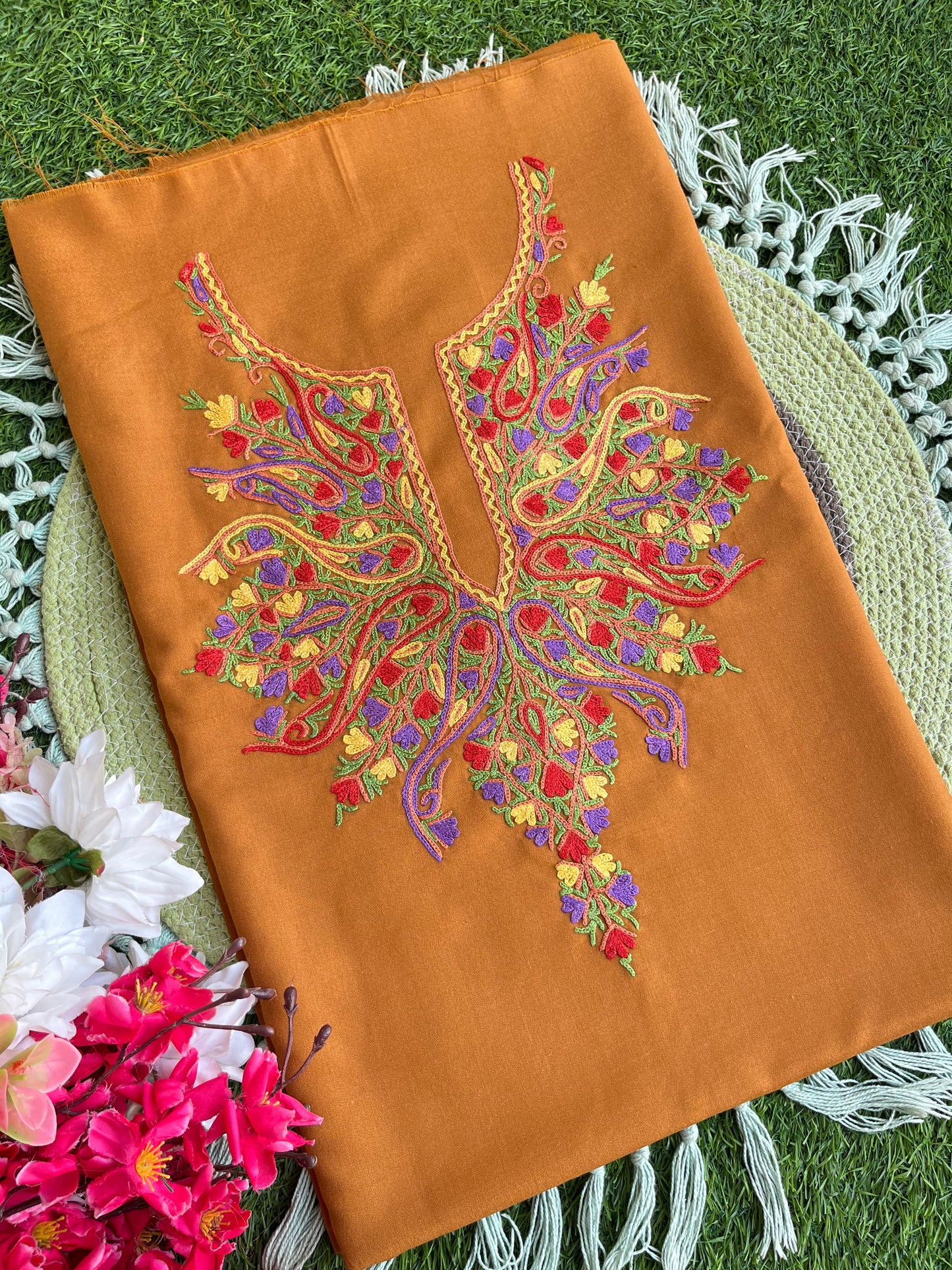Mustard Brown Cotton Cord Set (Hand Embroidered)