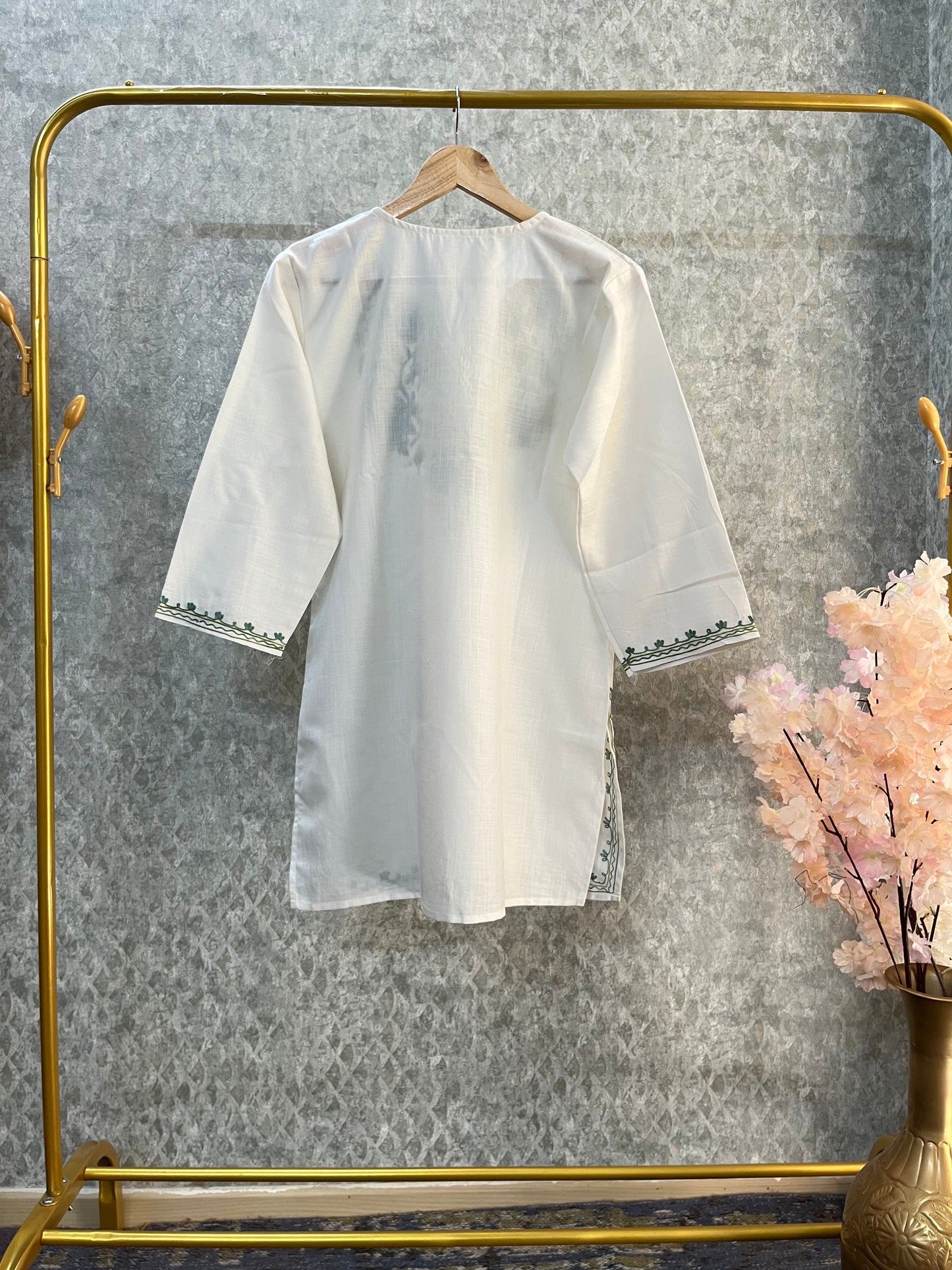Off White Cotton Aari Work Kurti