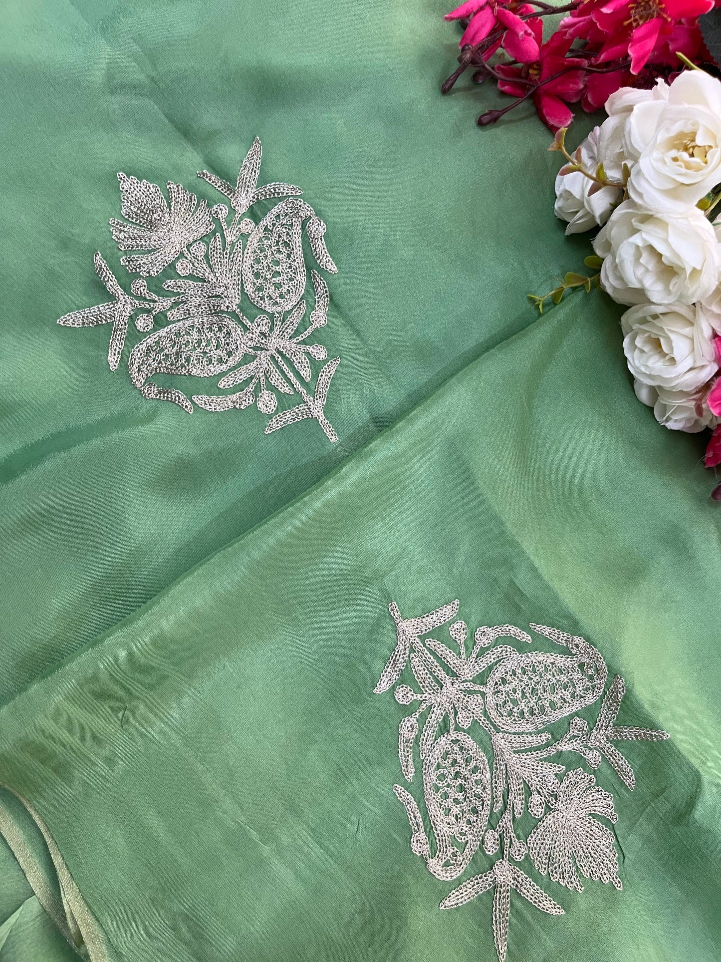 Pestel Green Silk Tilla Kashmiri Suit