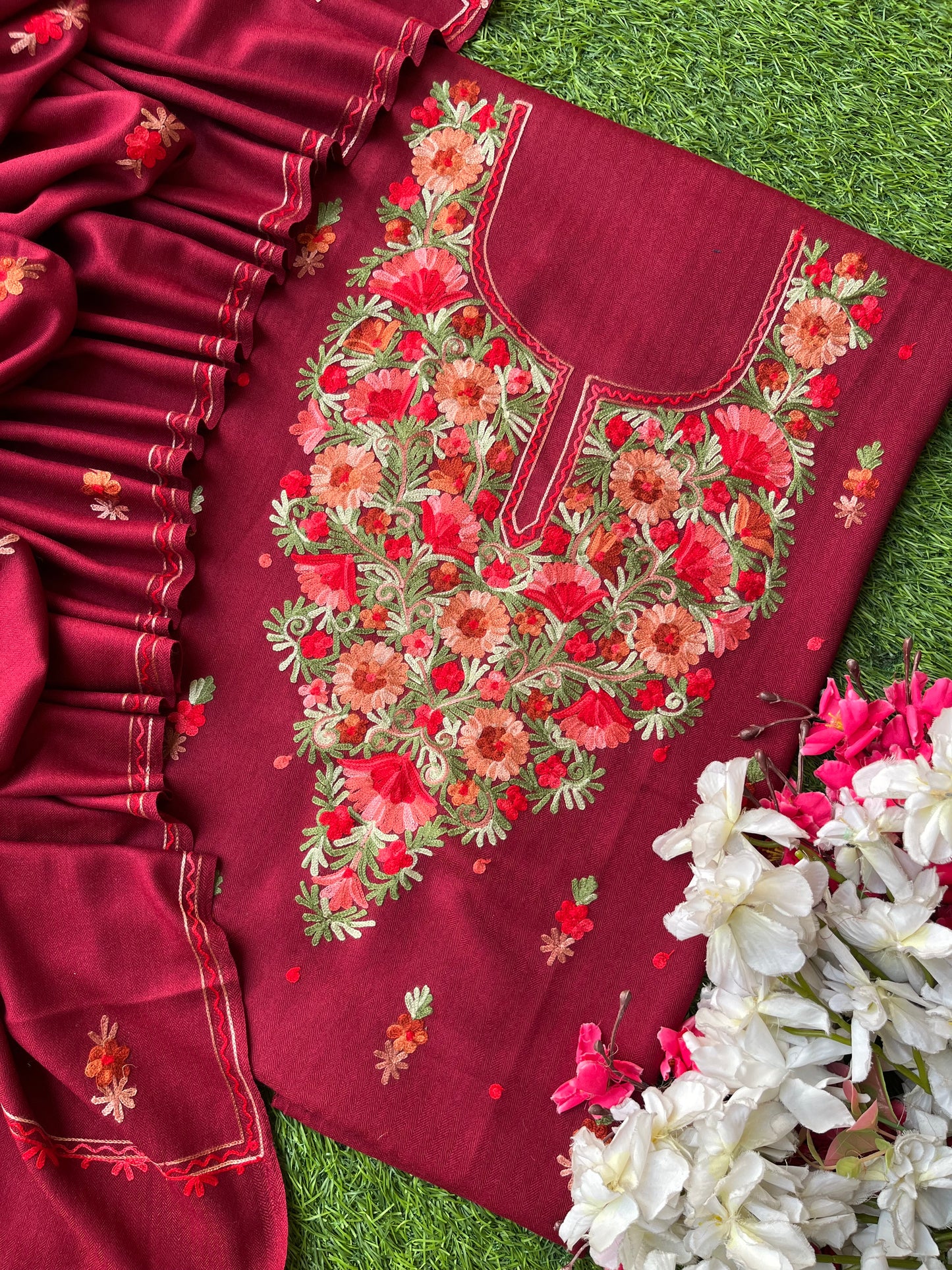 Coke Woollen Aari Embroidered 3pc suit