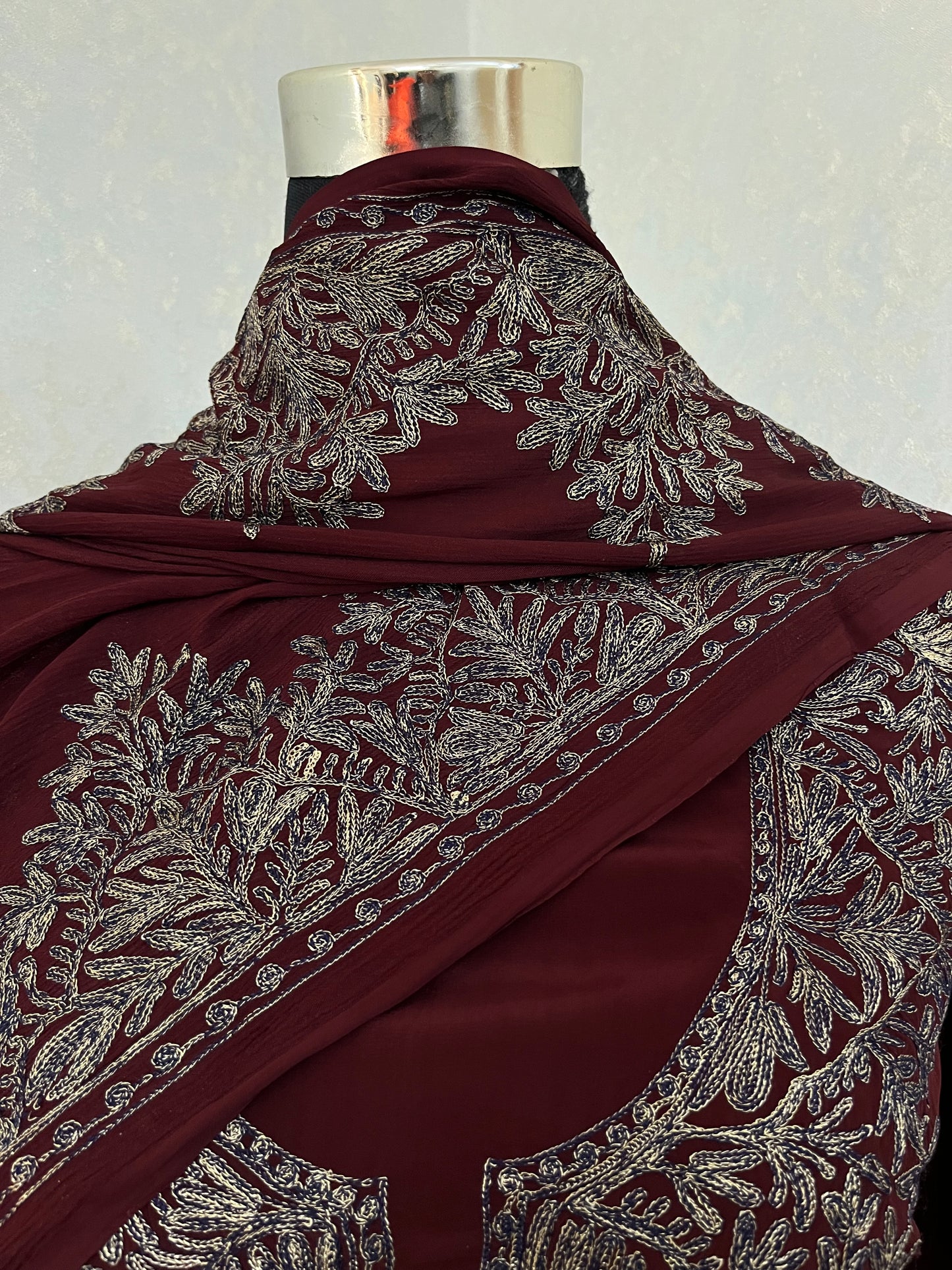 Brown Kalaa’ Crape Jacket Style Kashmiri Suit
