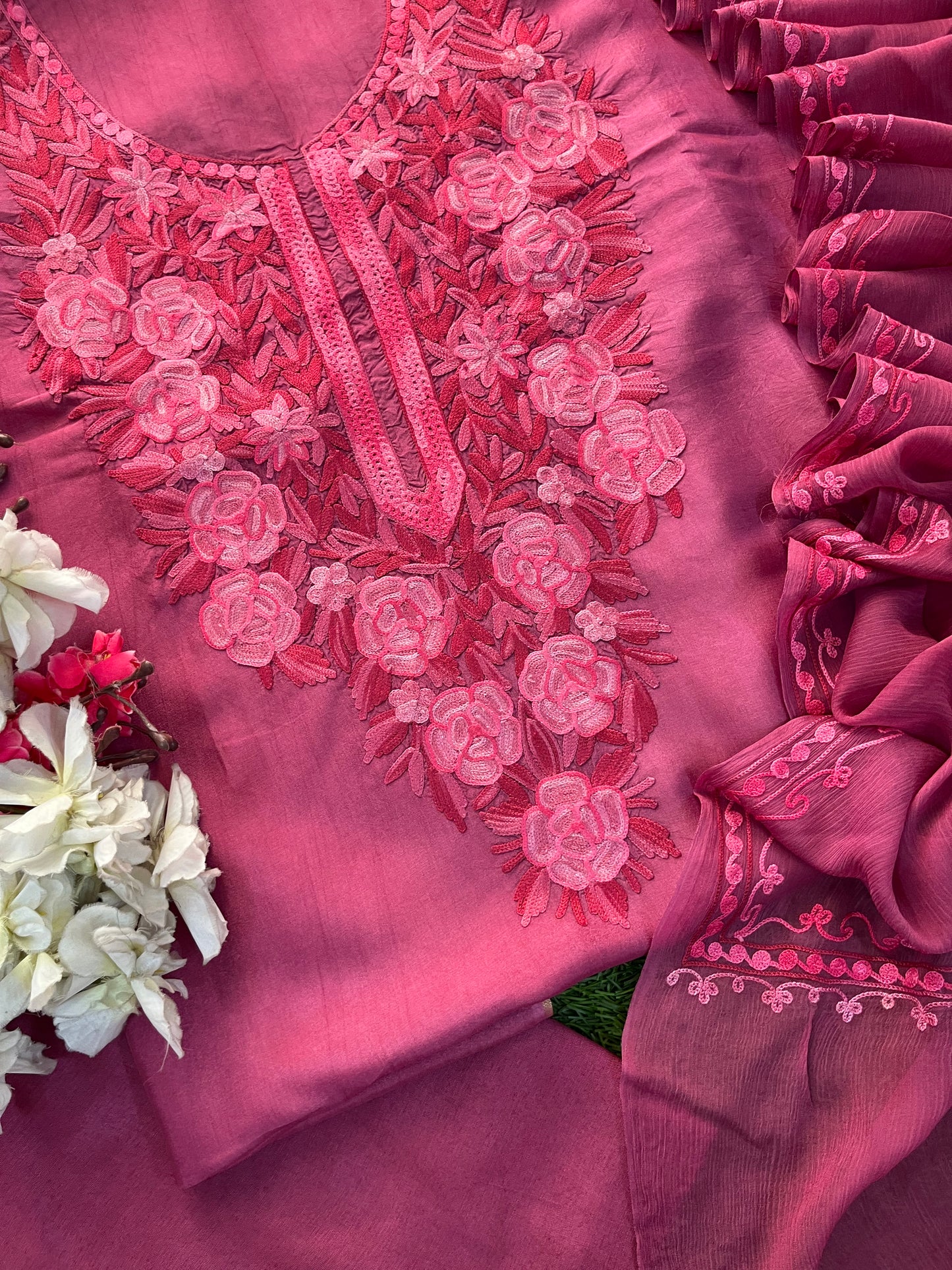 Onion pink Opada Silk Kashmiri Suit