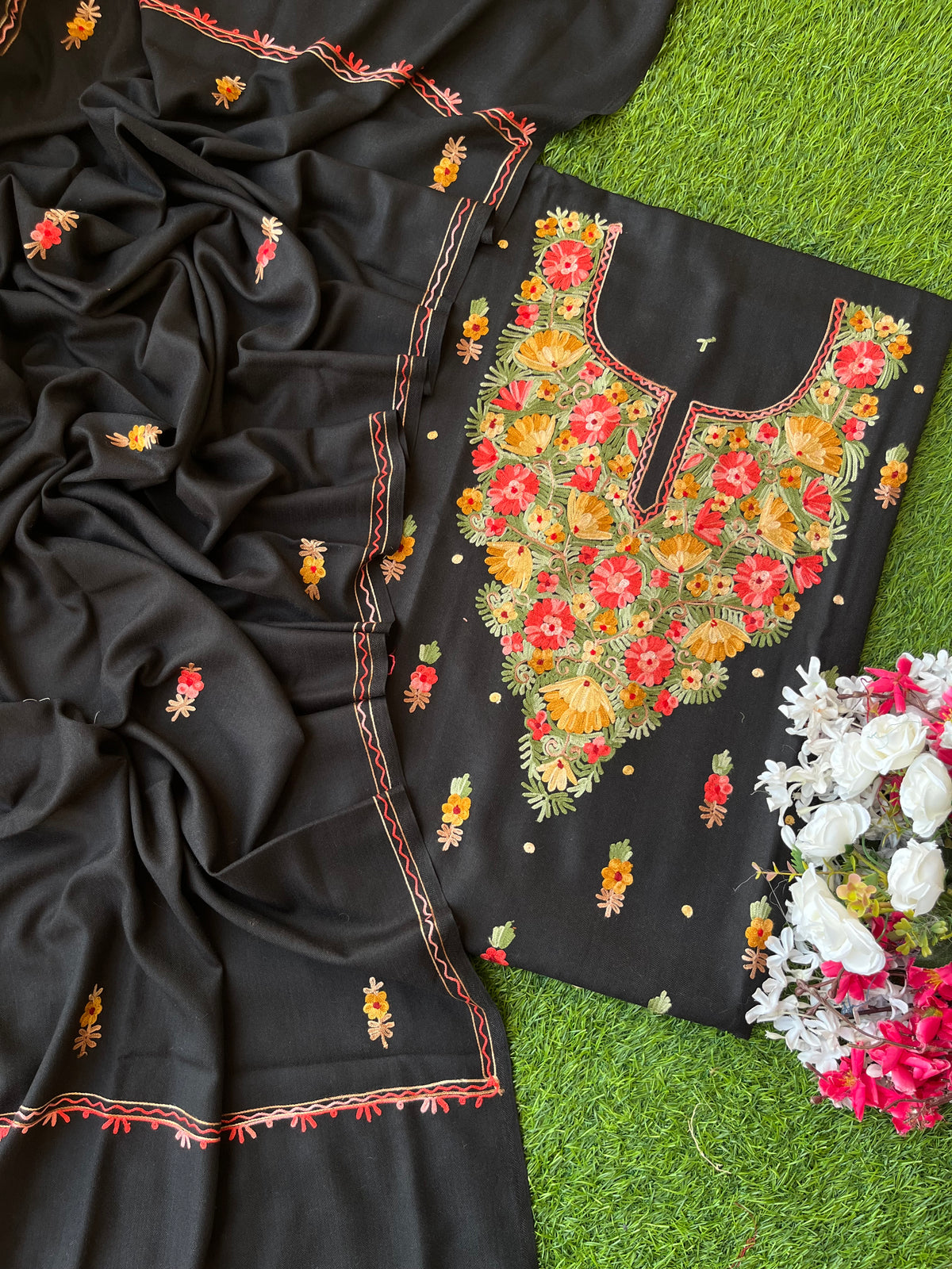 Black Woollen Aari Embroidered 3pc suit