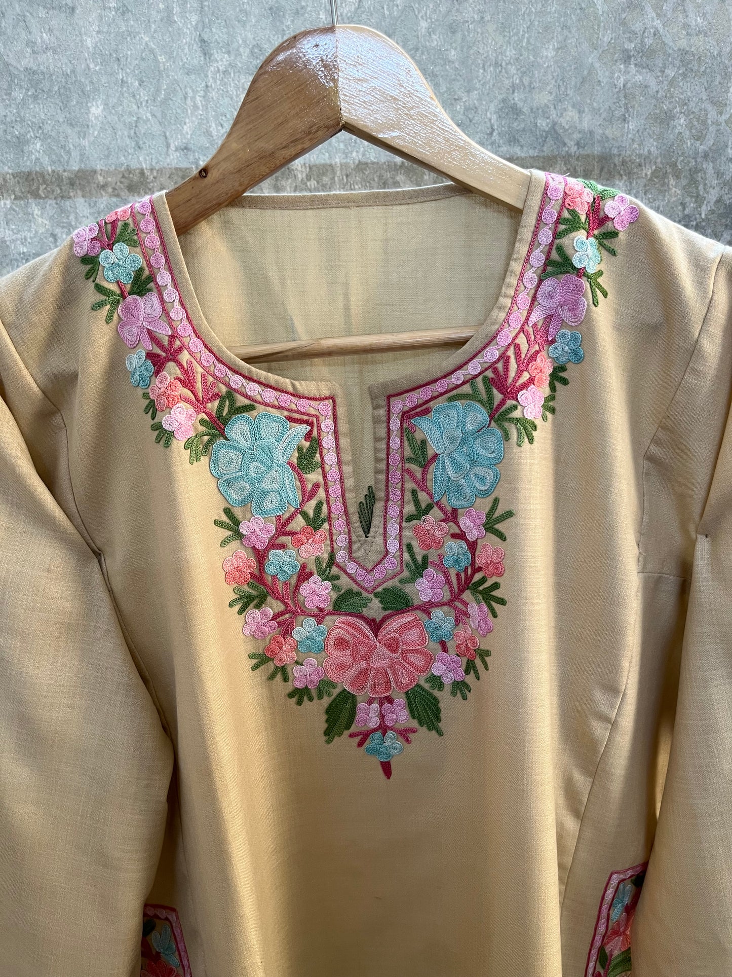 Beige Cotton Pheran Set