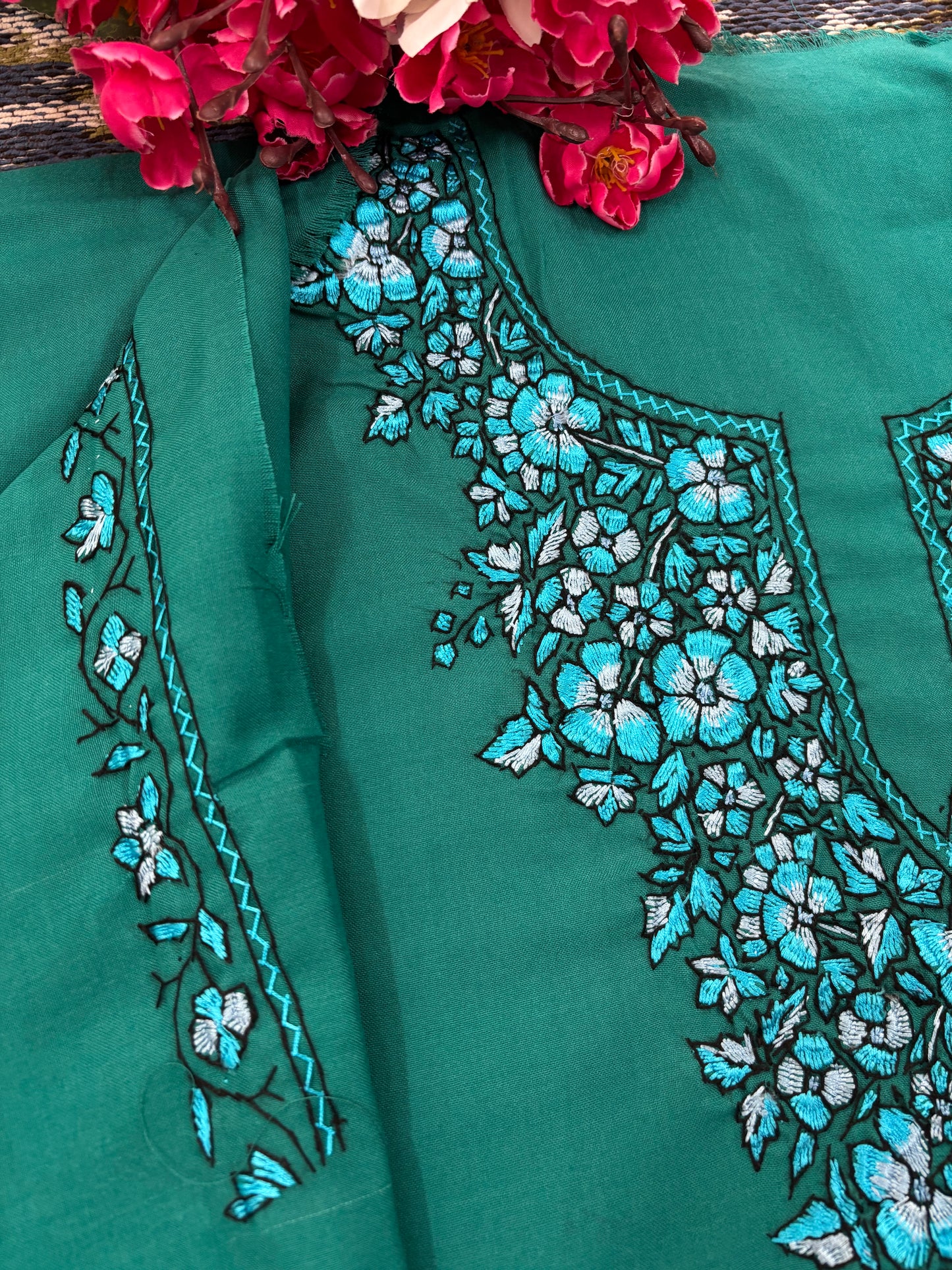 Cotton Green Needle Work Two Piece Set (Hand Embroidered)