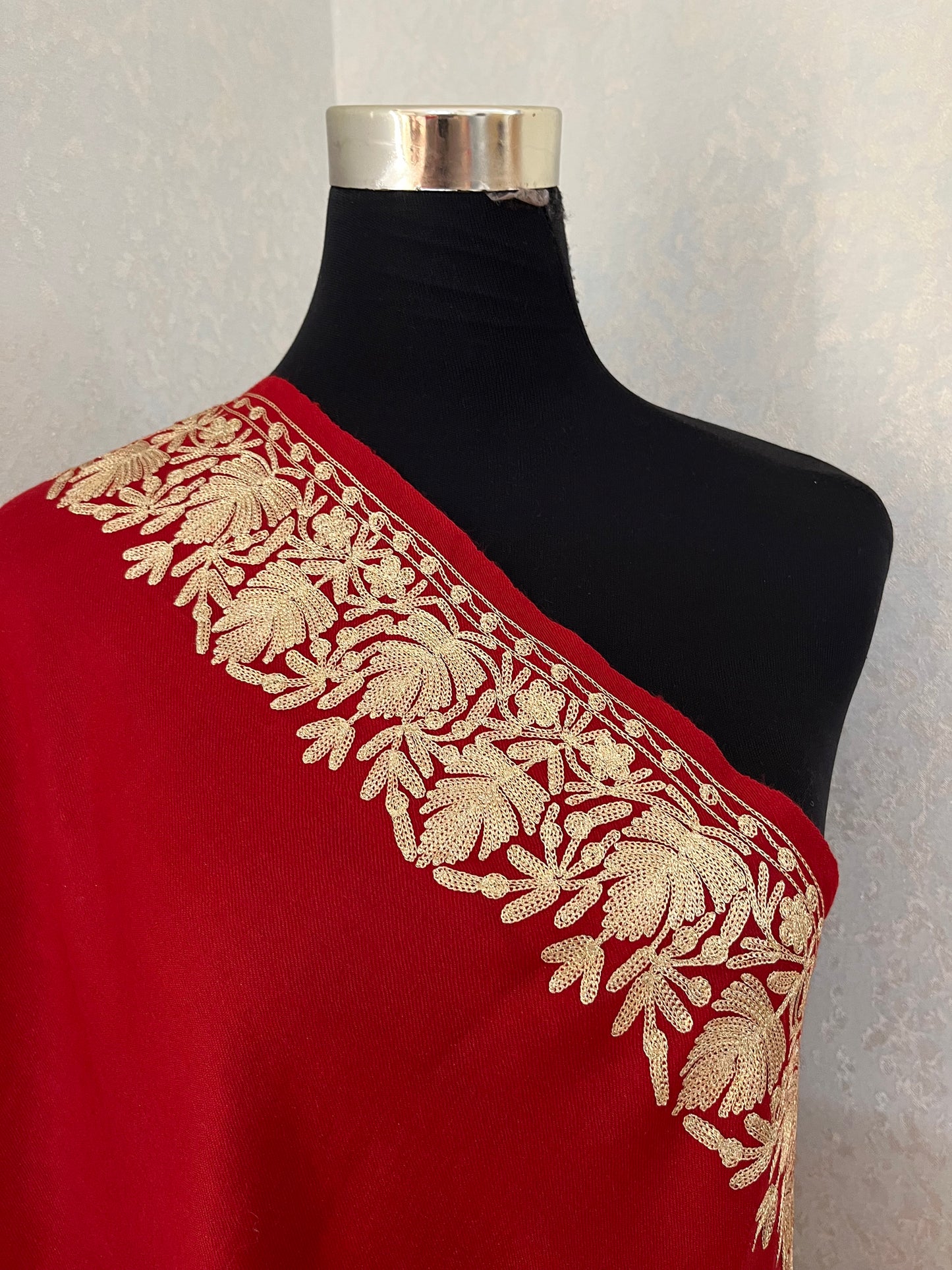 Maroon Semi Pashmina Tilla Embroidered stole