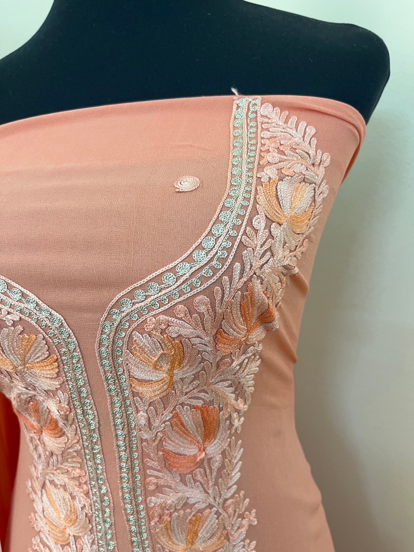 Peach Pure Georgette Kashmiri Suit