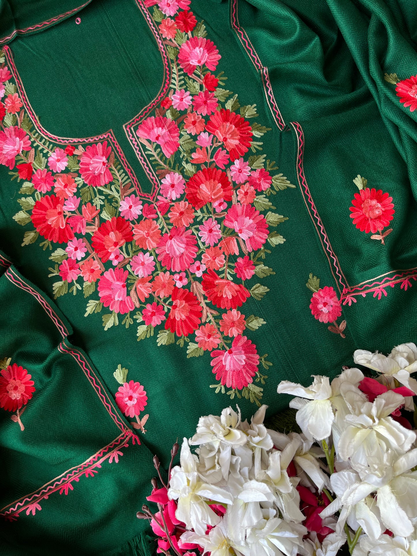 Green Woollen Aari Embroidered 3pc suit
