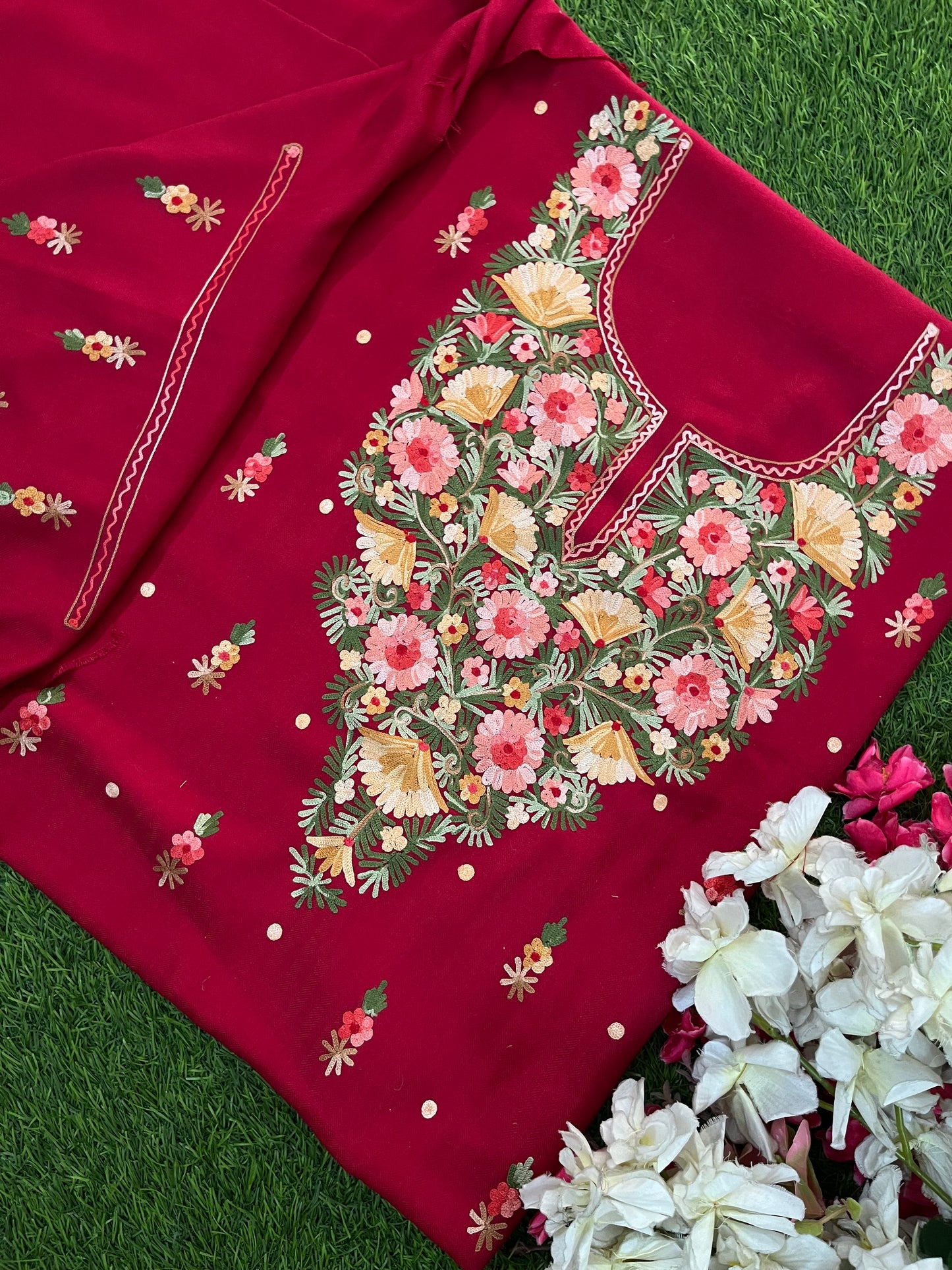 Maroon Woollen Aari Embroidered 3pc suit