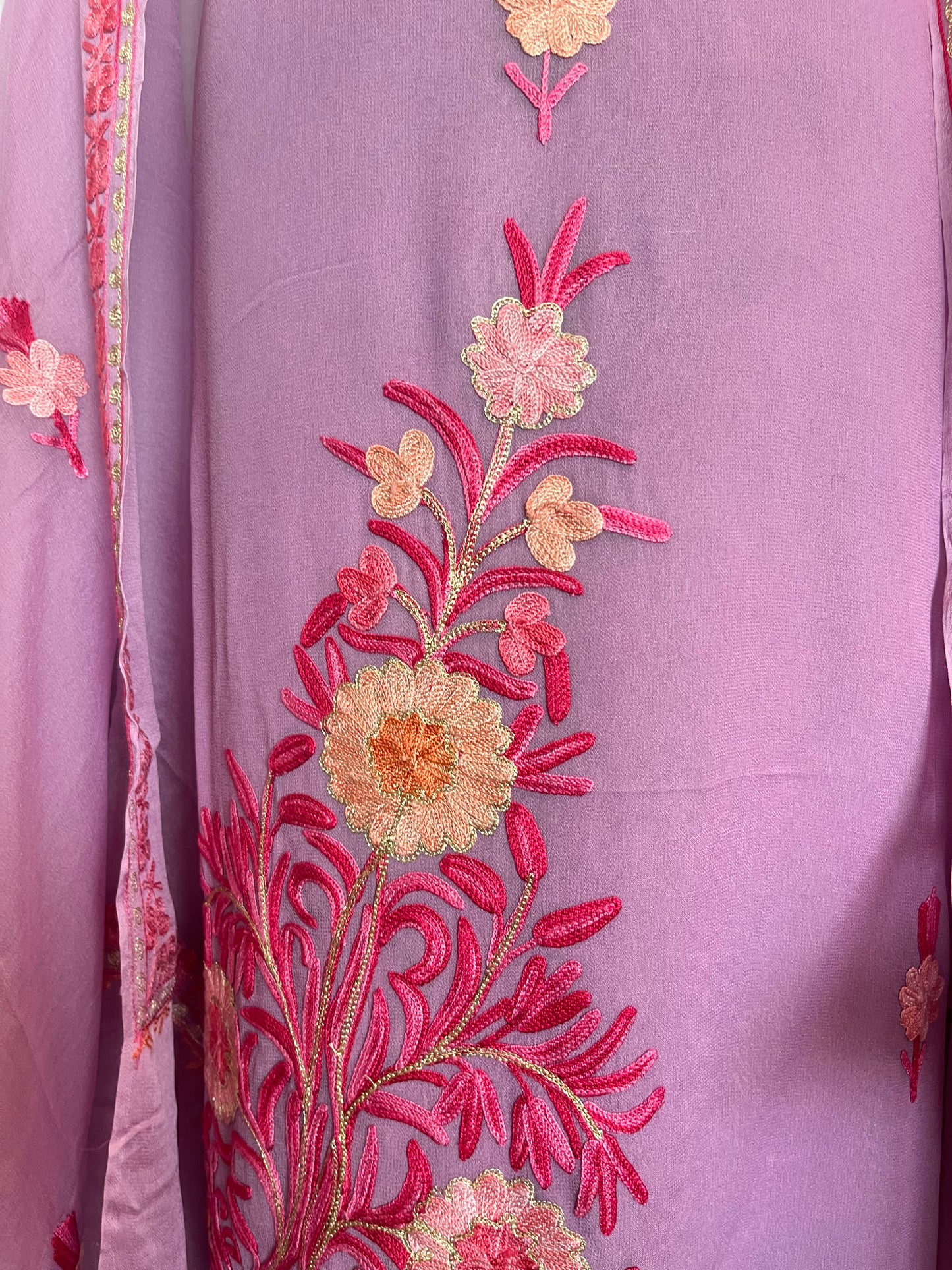 Panther Pink Pure Georgette Aari Embroidered Suito