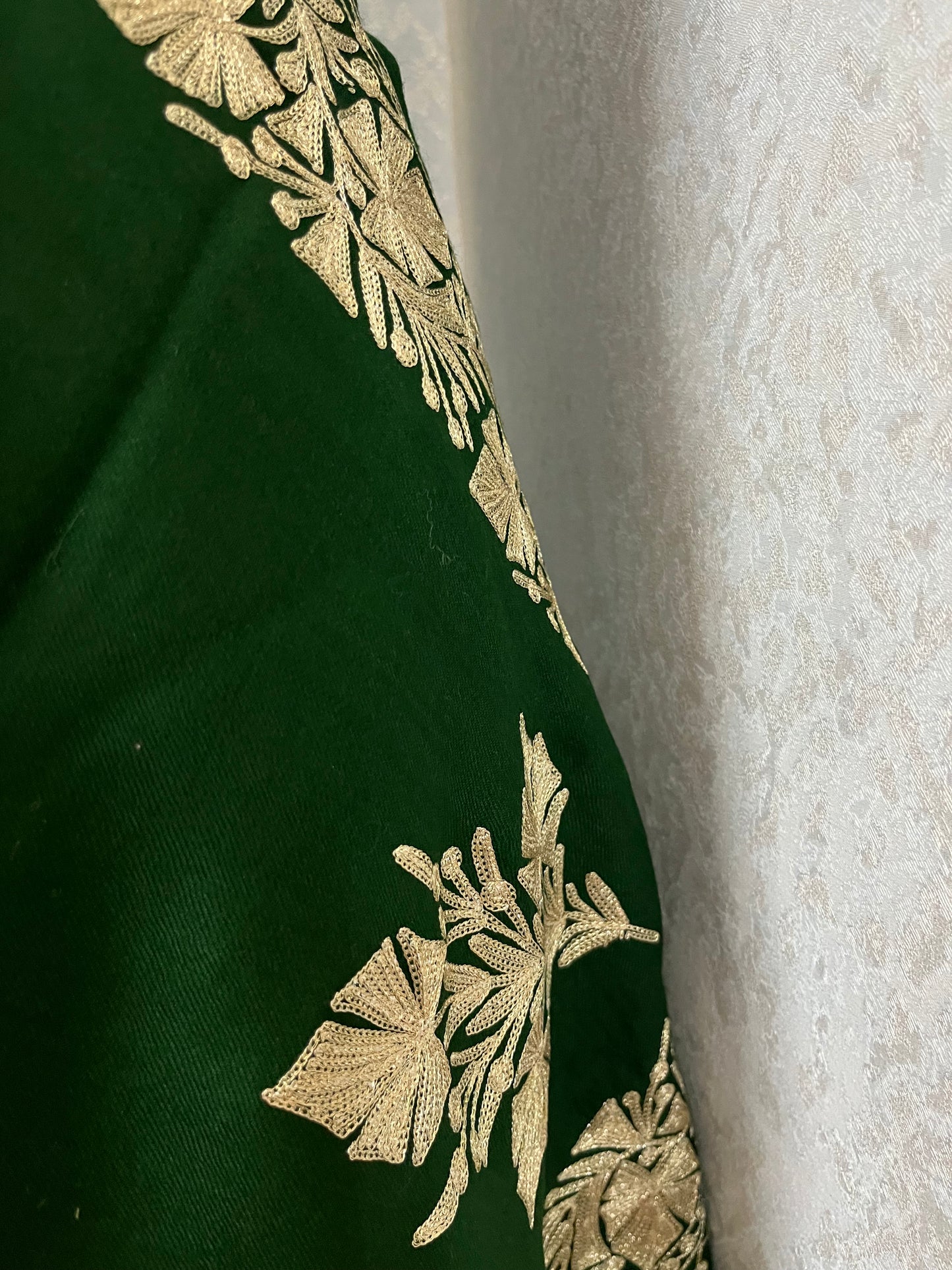 Bottle Green Semi Pashmina Tilla Embroidered stole