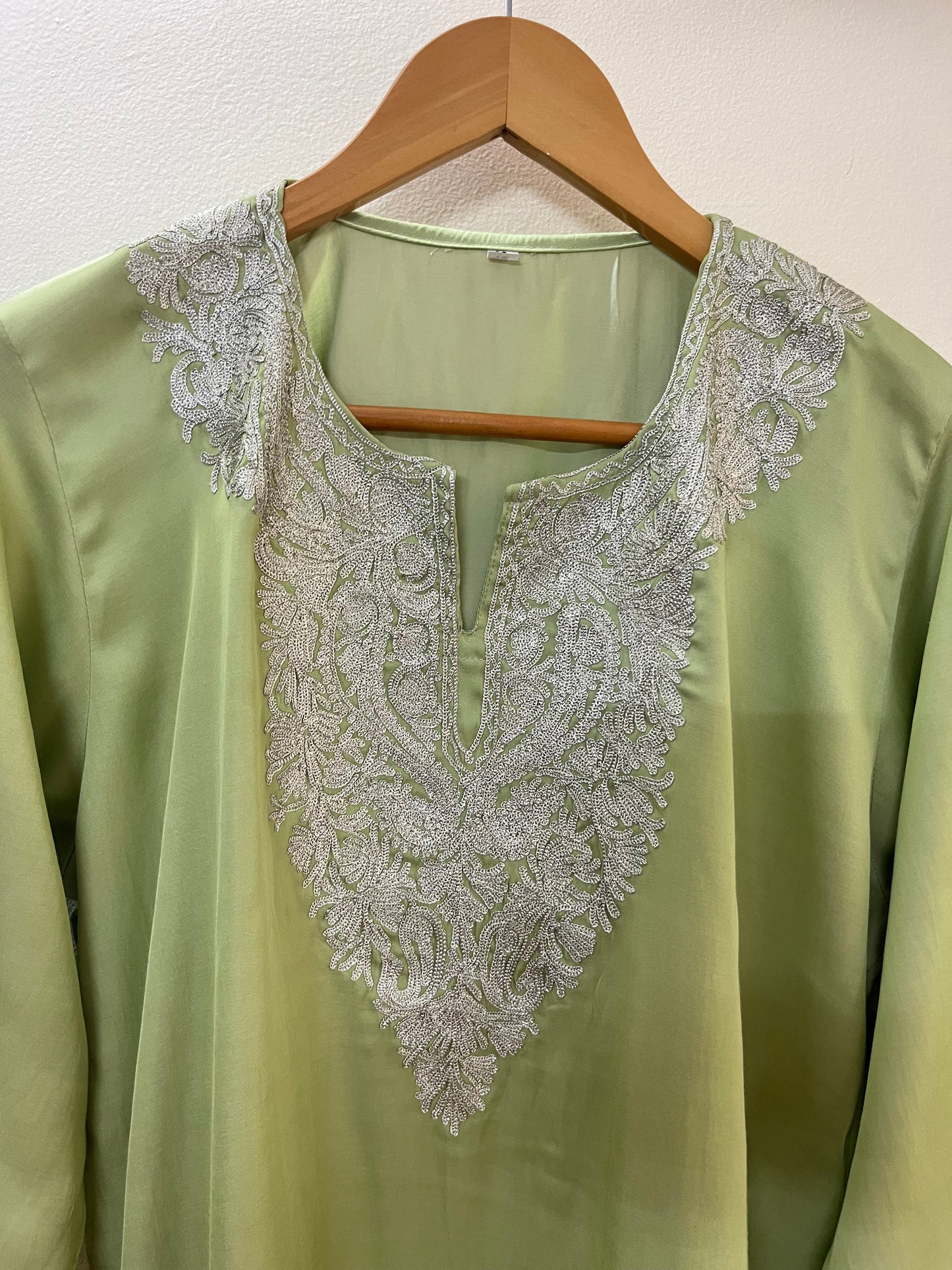 Soft Green Cotton Tilla Embroidered Stitched Kurta