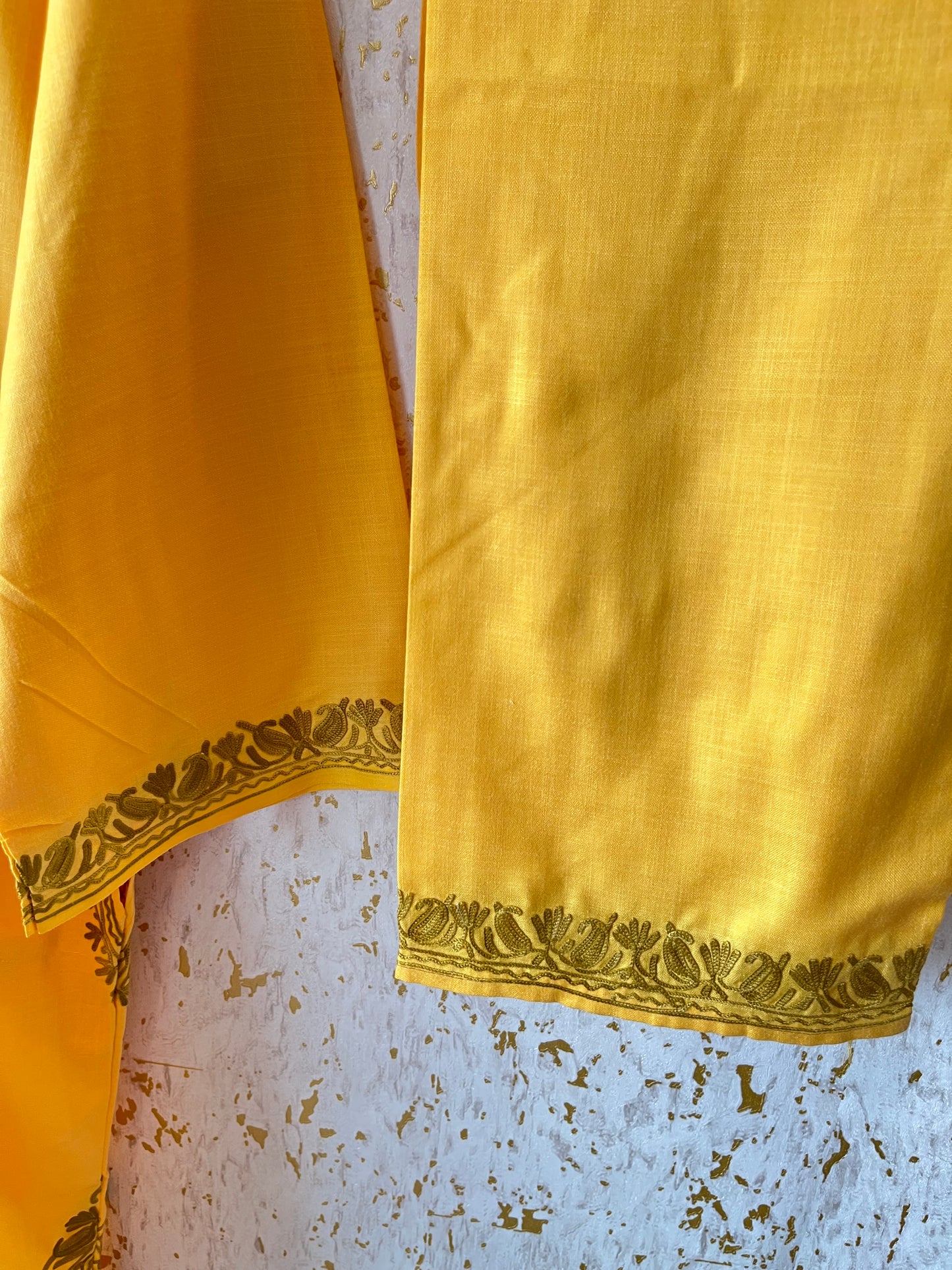 Yellow Cotton Pheran Set (Free Size)