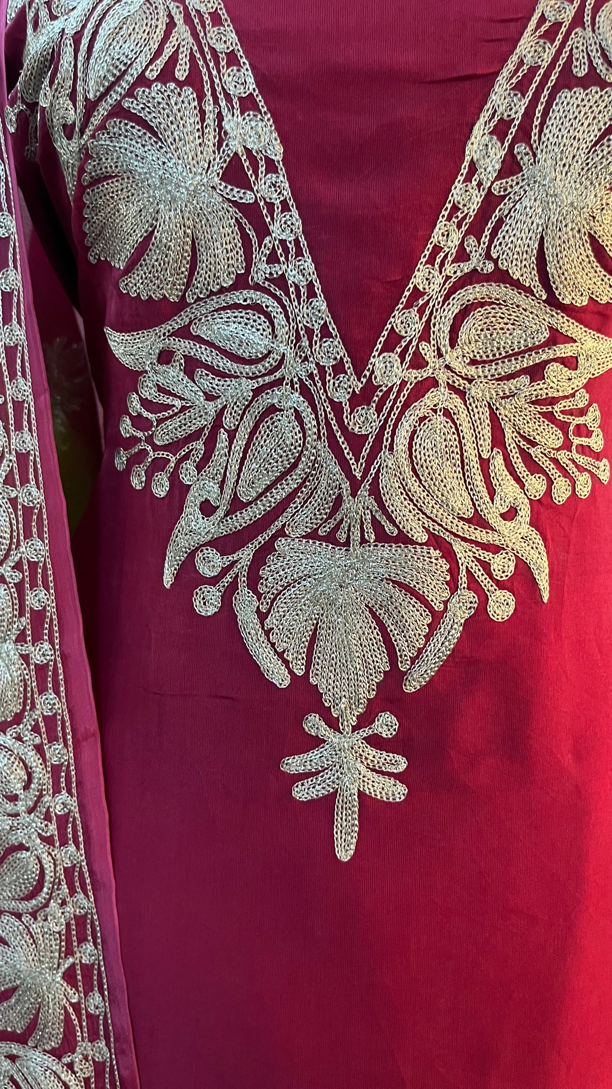 Magenta pink Sanam Silk Kashmiri Suit