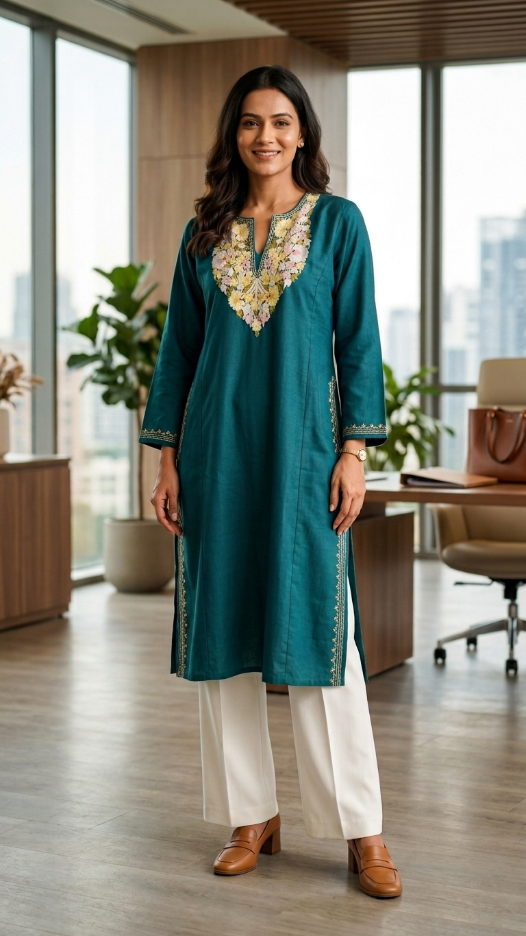 Green Aari Embroidered Wool Pheran