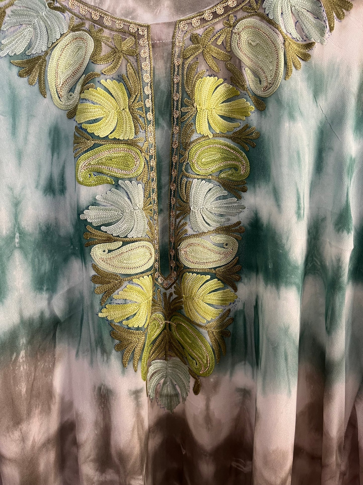 Mint Green Pure Georgette Shibori Kaftan Size (46)
