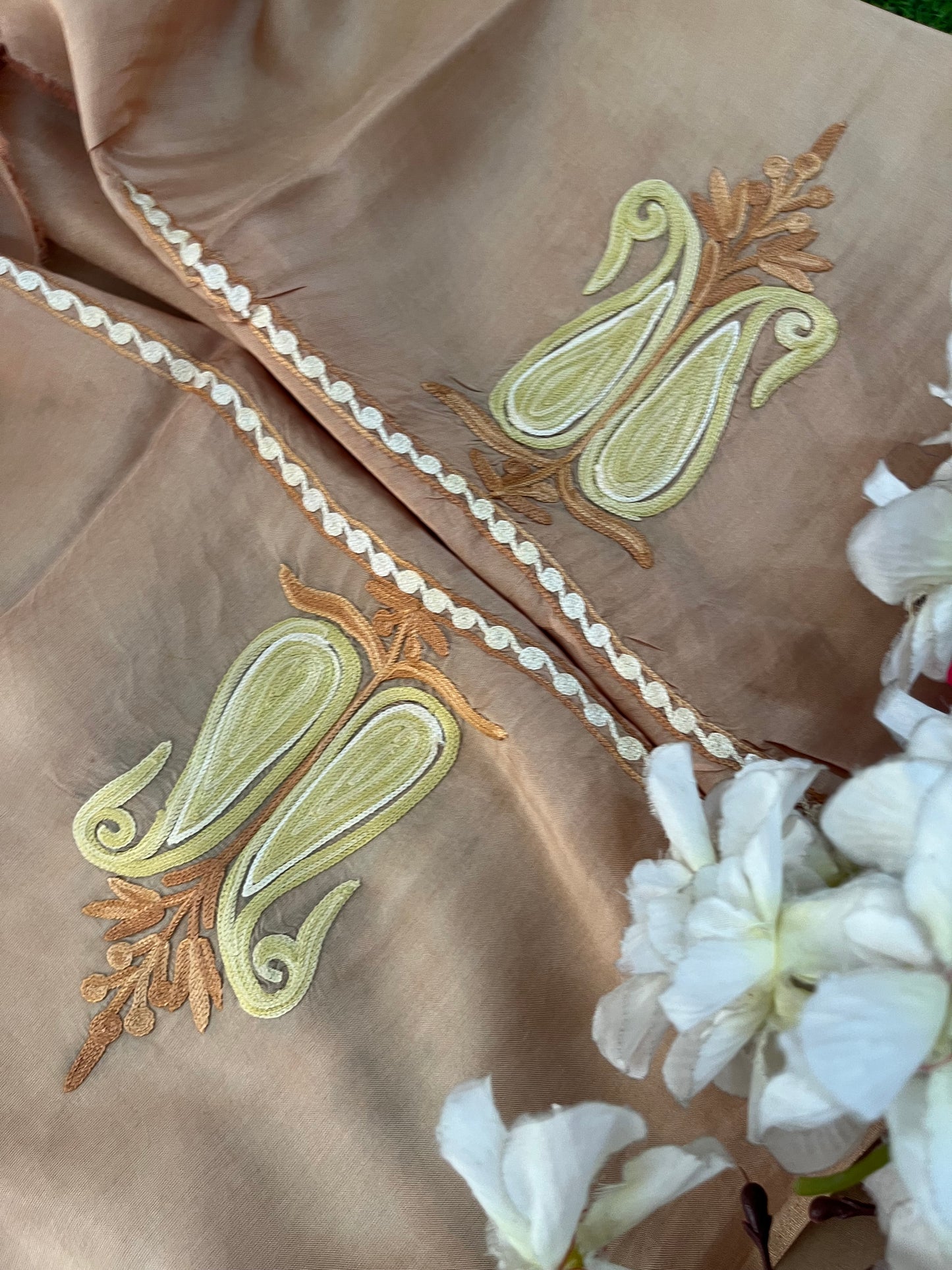 Beige Opada Silk Kashmiri Suit