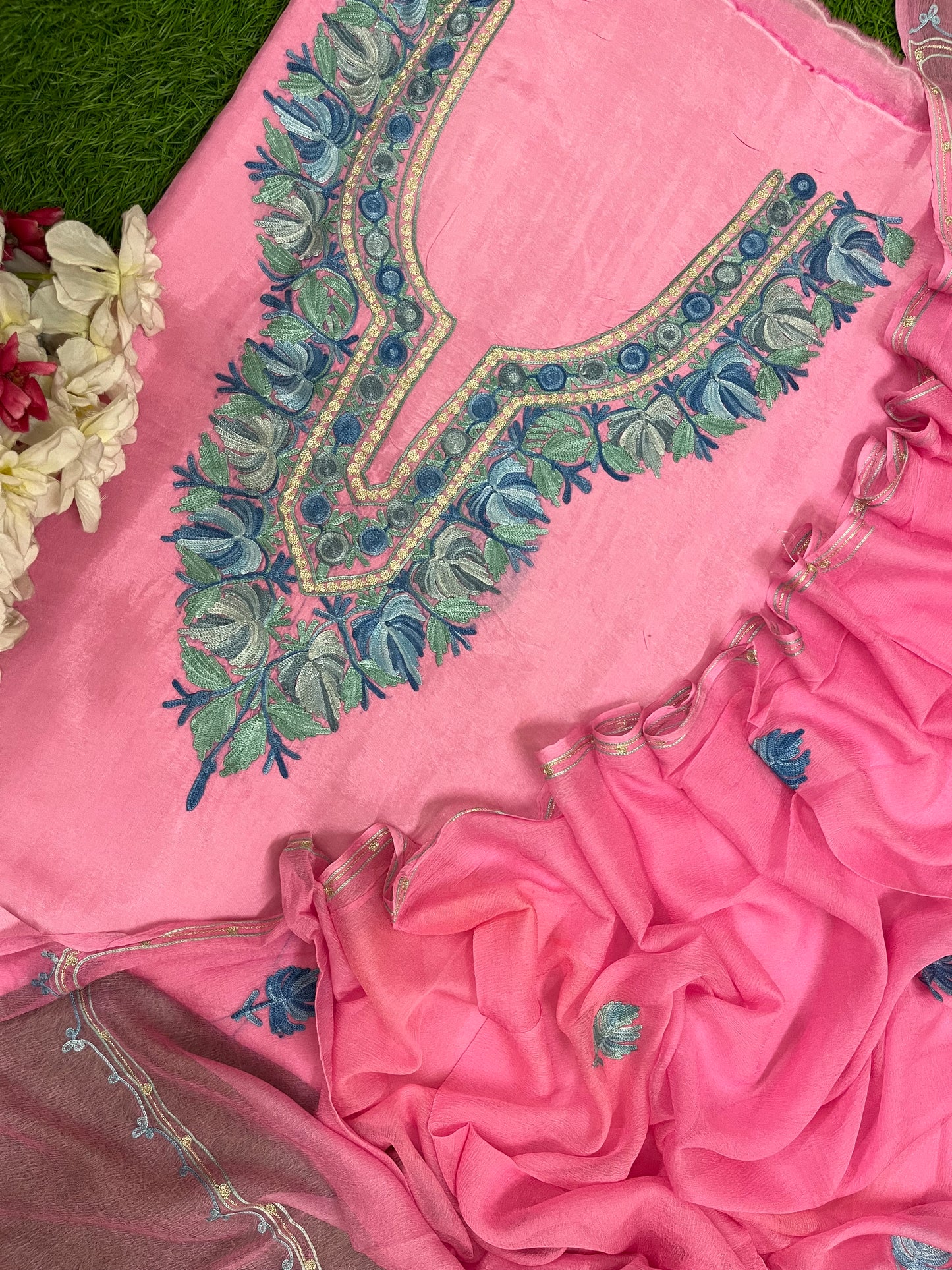 Soft Pink Opada Silk Kashmiri Suit