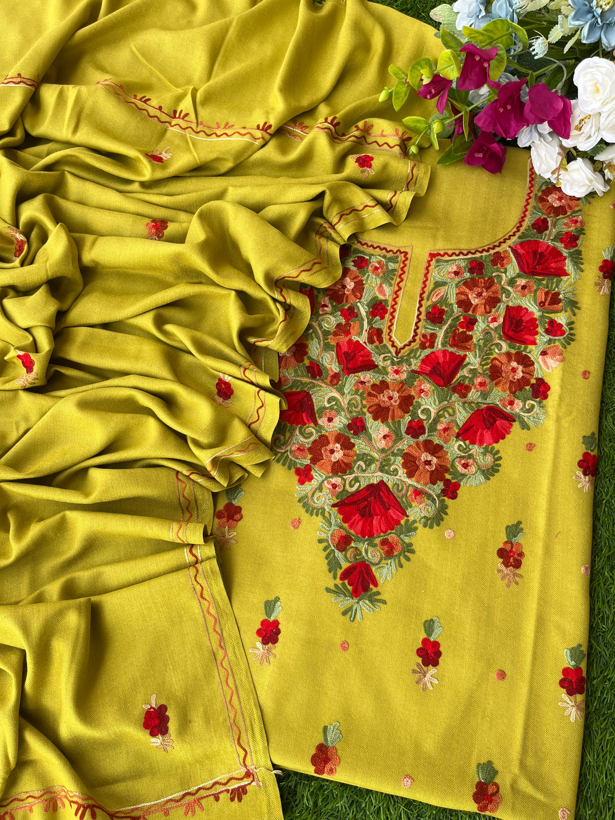 Lime Green Woollen Aari Embroidered 3pc suit