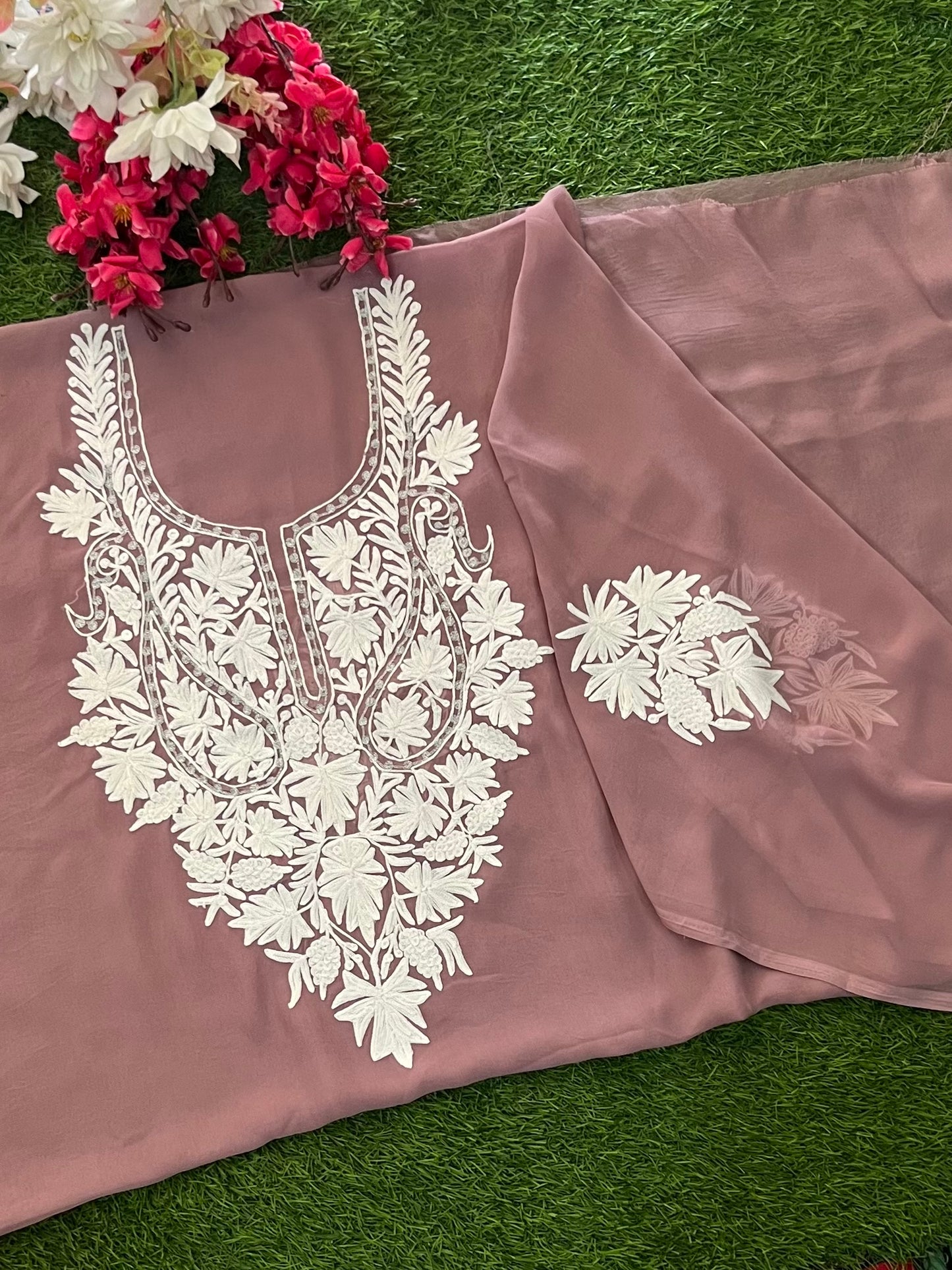 Lilac Georgette Kashmiri Kurta Material