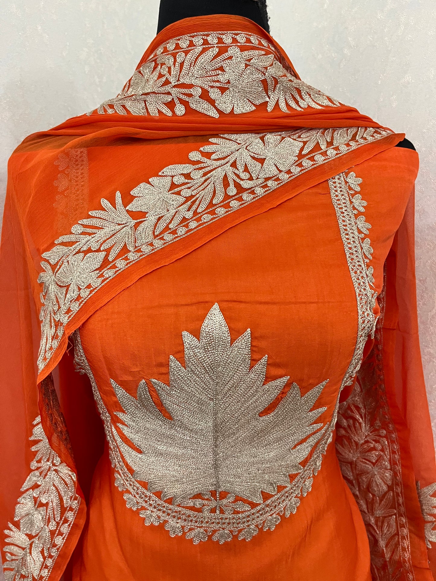 Orange Sanam’ Tilla Kashmiri Silk Suit
