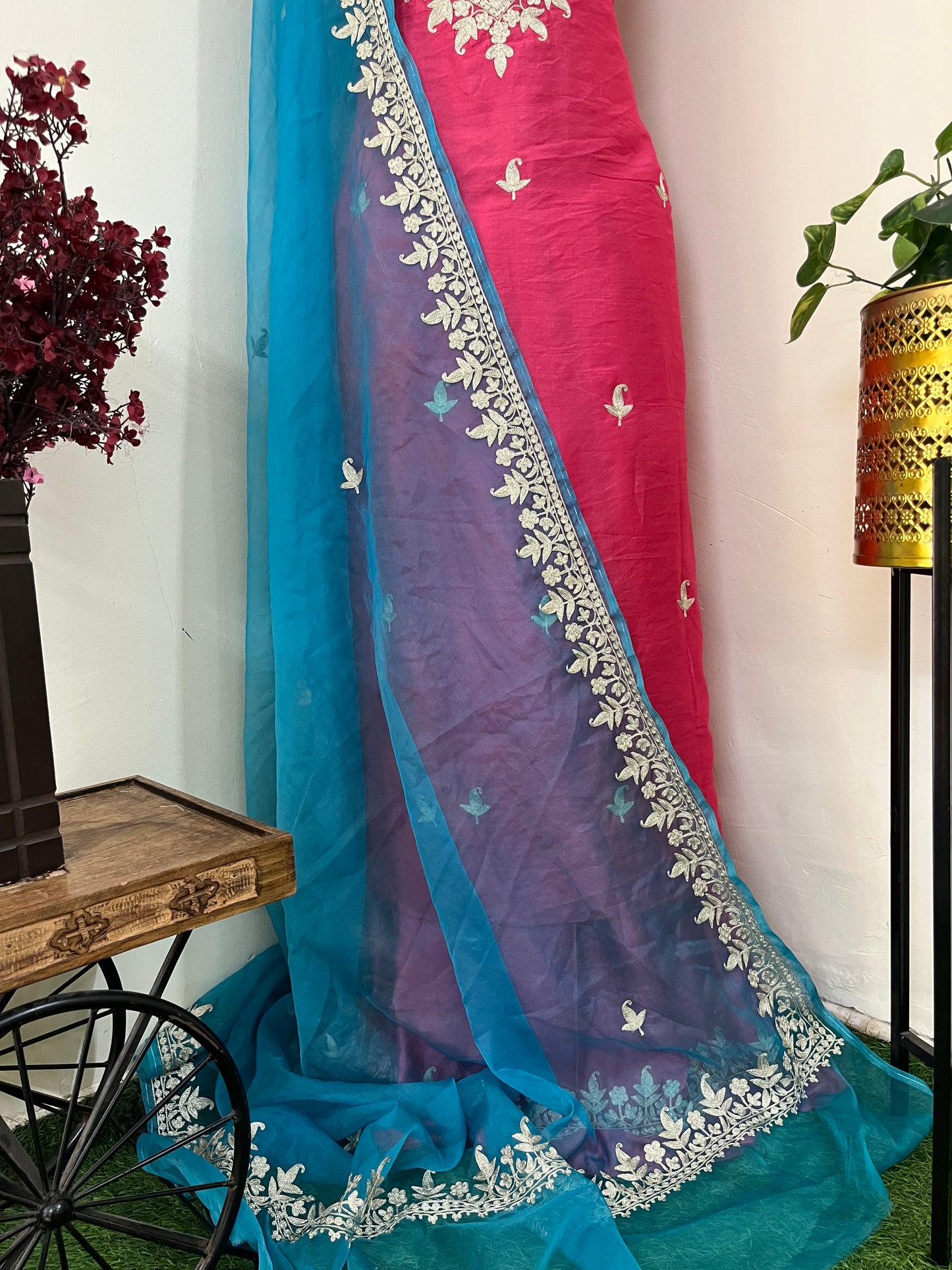 Fuchsia Pink Chanderi Silk Kashmiri Suit