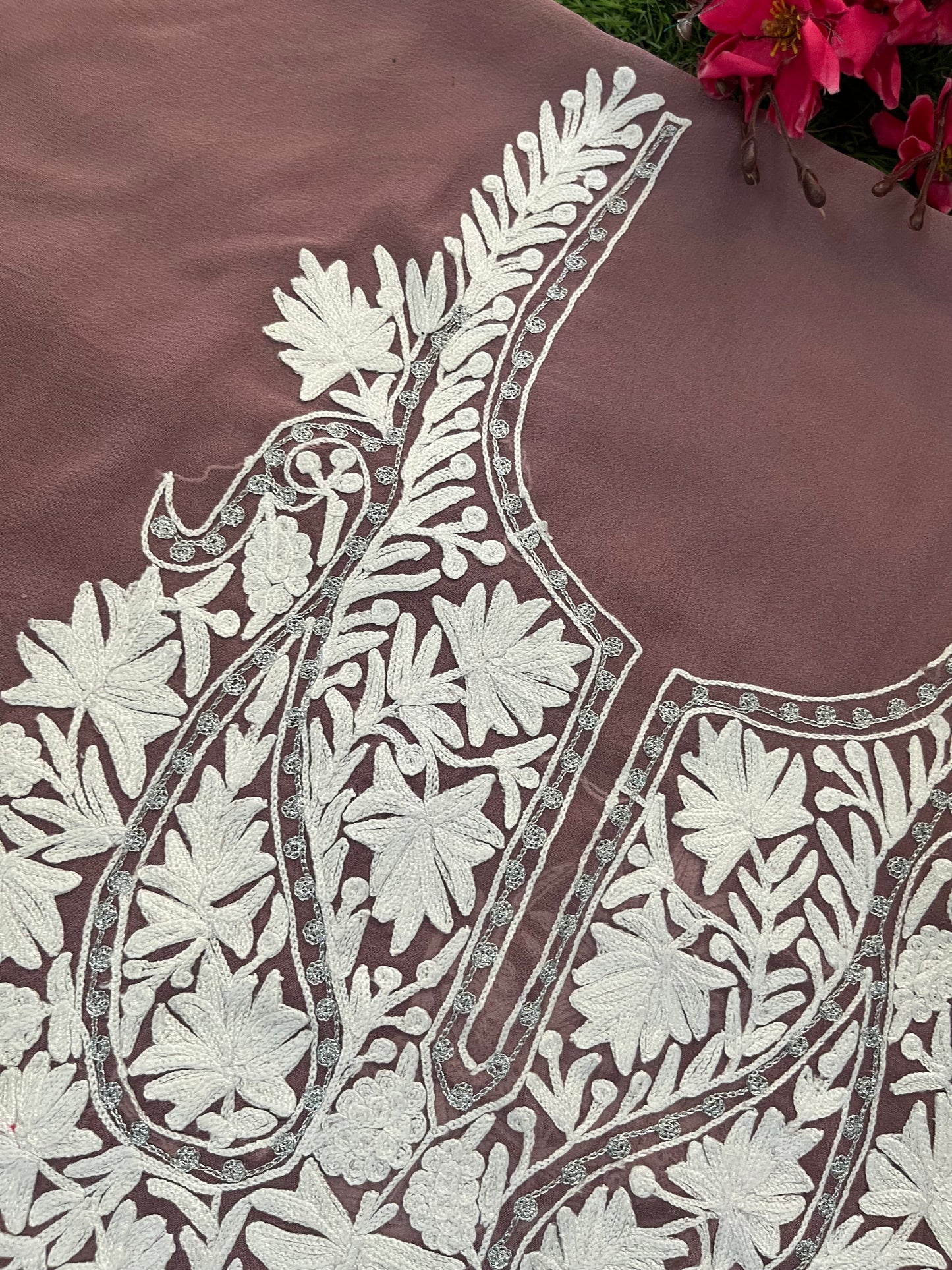 Lilac Georgette Kashmiri Kurta Material