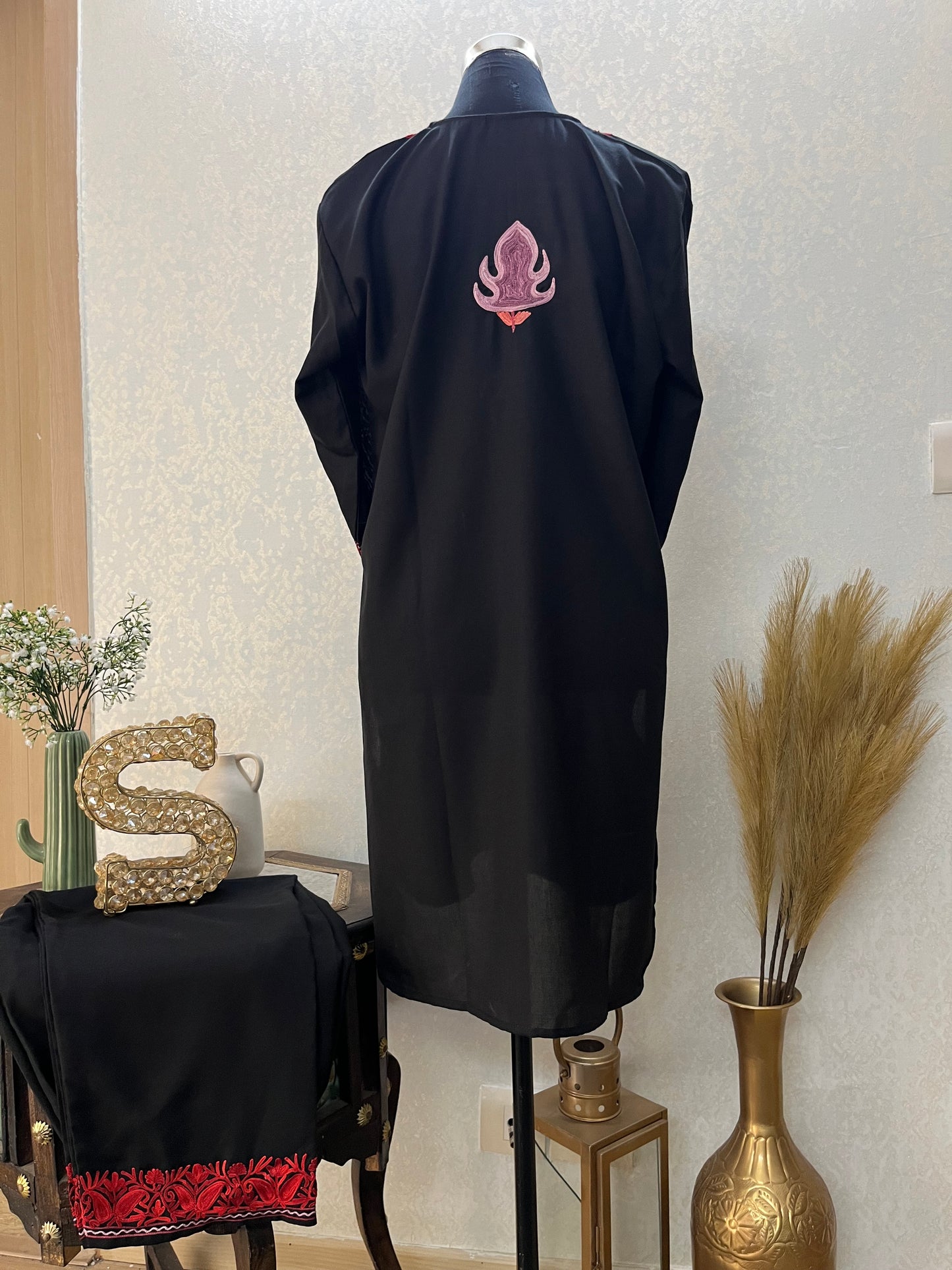 Black Cotton Embroidered Co-ord Set(40)