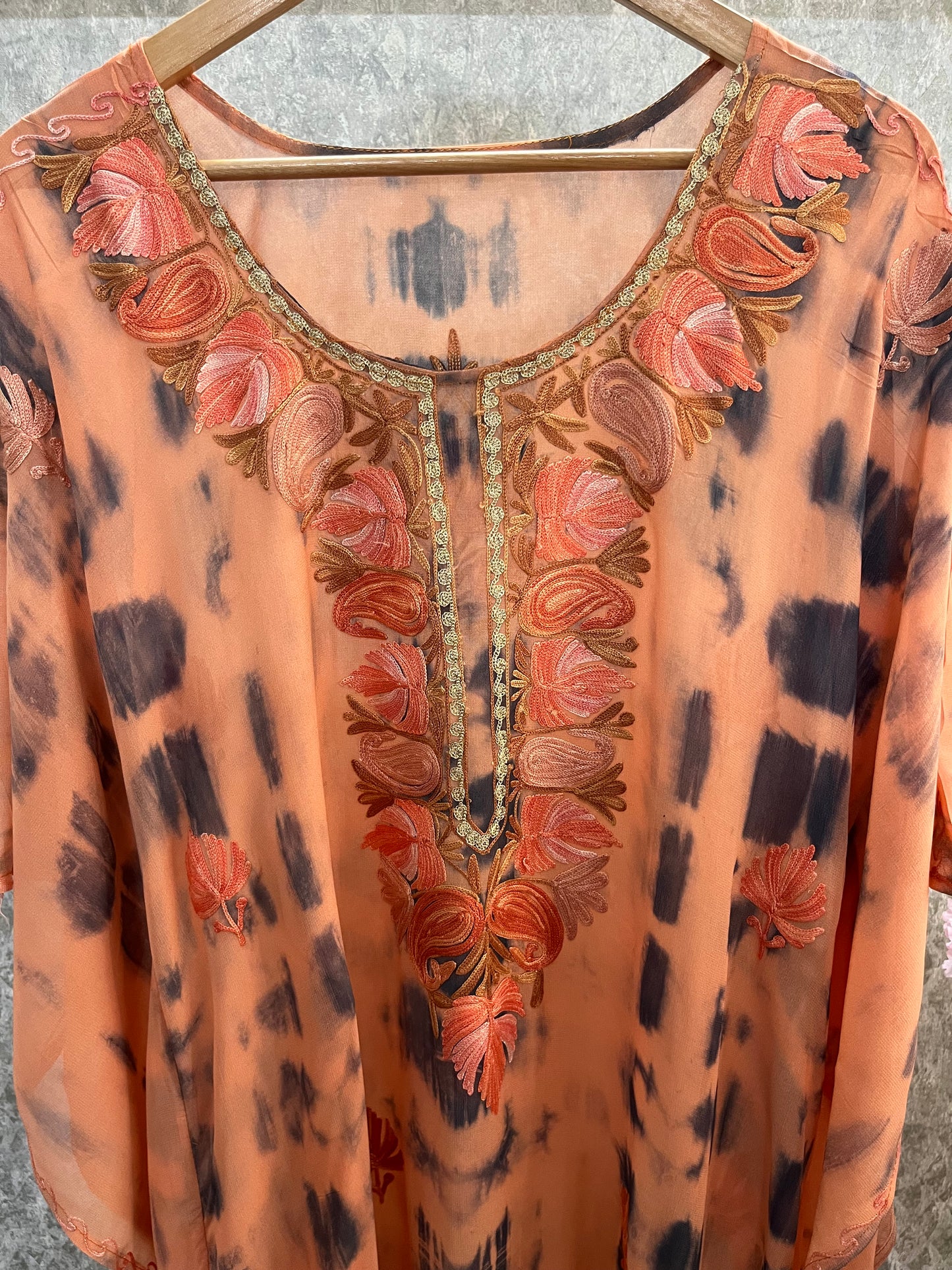 Orange Pure Georgette Shibori Kaftan Size (46)