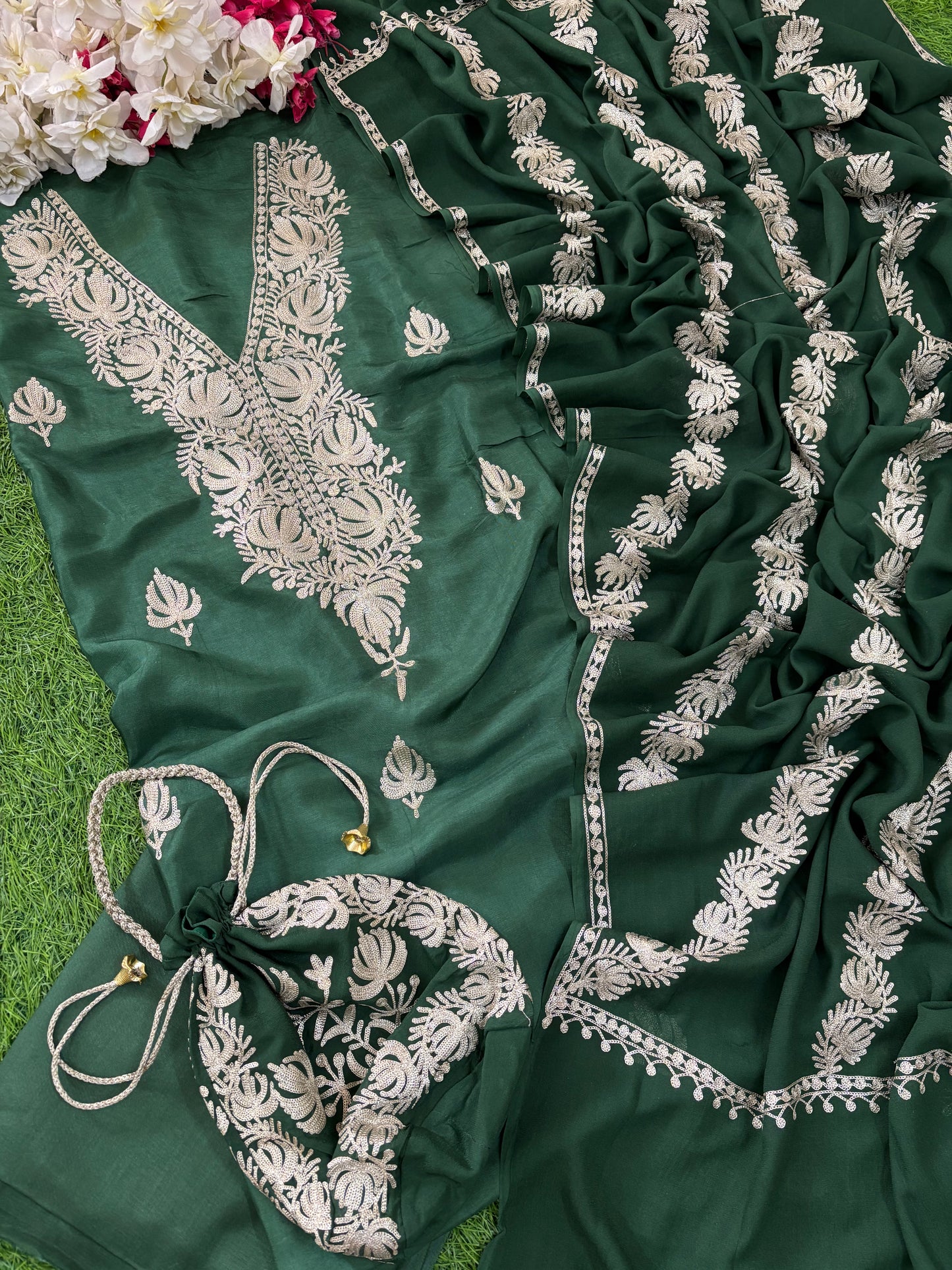 Sanam Silk Kashmiri Suit with Potli