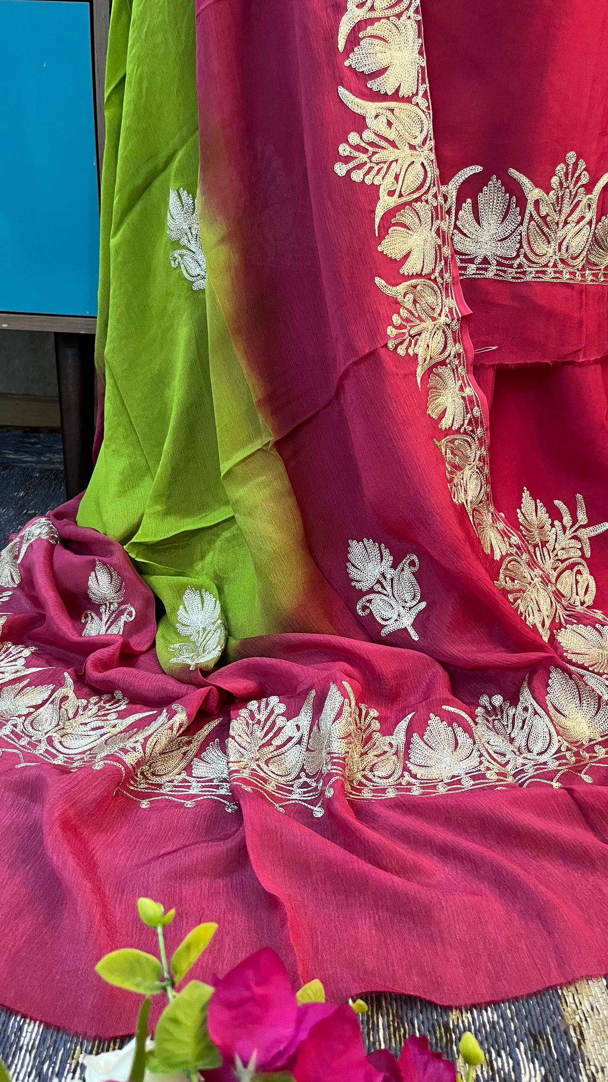 Magenta pink Sanam Silk Kashmiri Suit