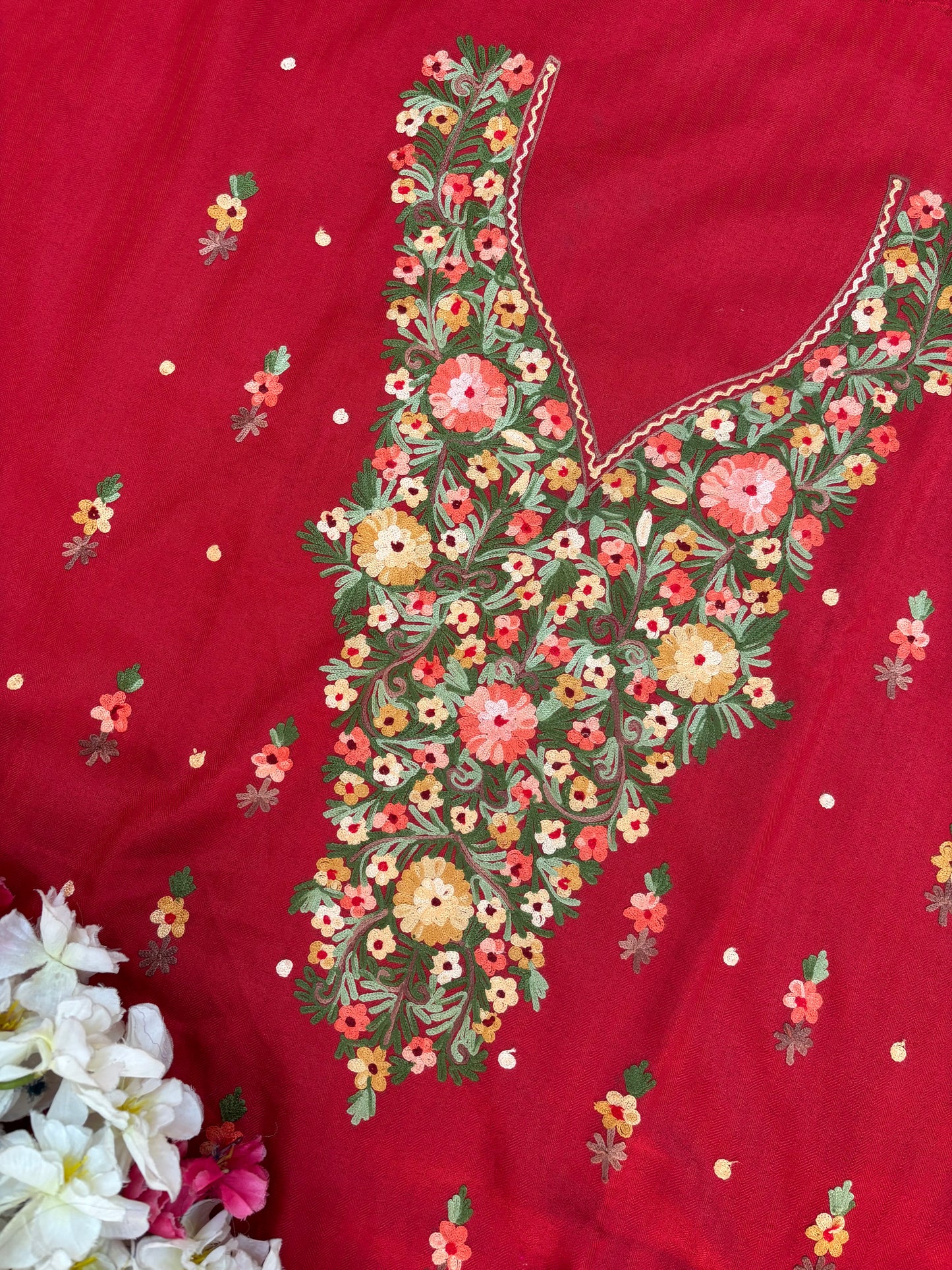 Red Woollen Aari Embroidered 3pc suit