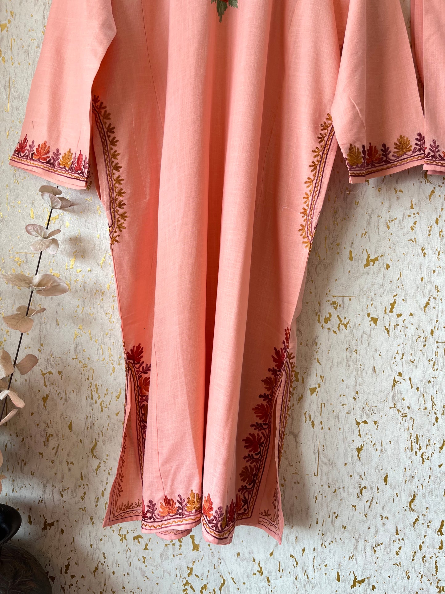 Peach Color Cotton Pheran Set (Free Size)