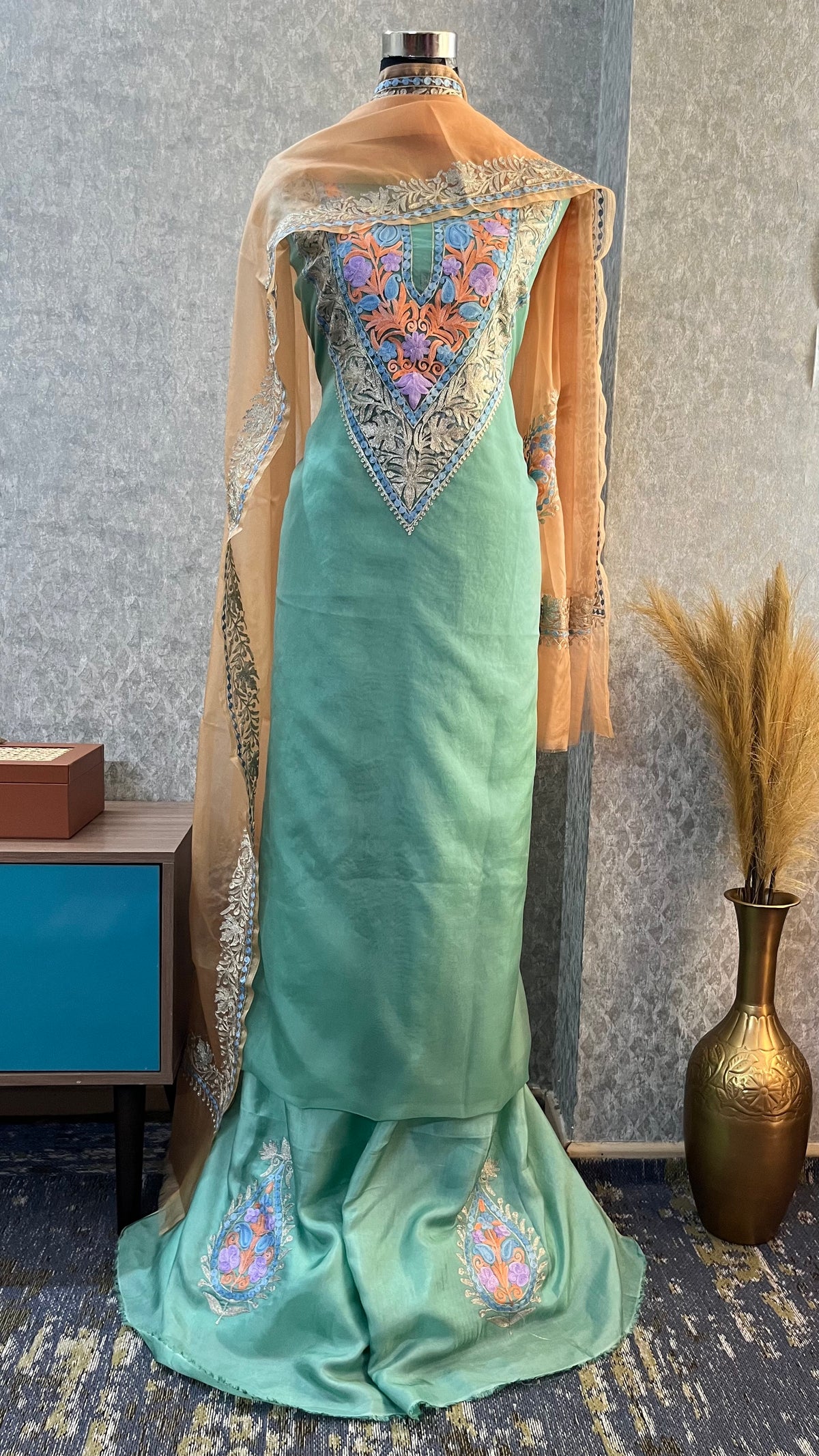 Soft Green Tissue Kashmiri Suit
