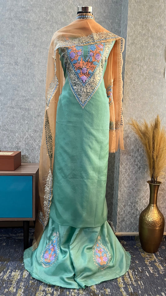 Soft Green Tissue Kashmiri Suit