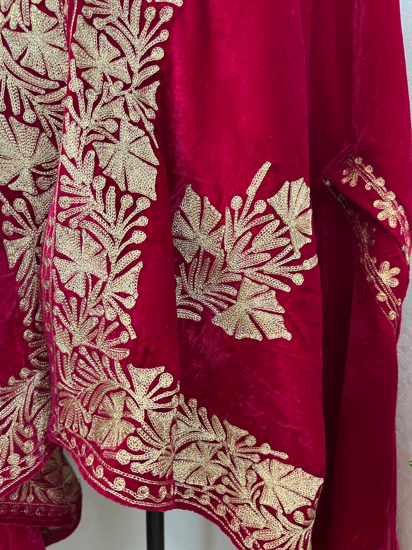 Hot pink Tilla Embroidered Velvet Cape