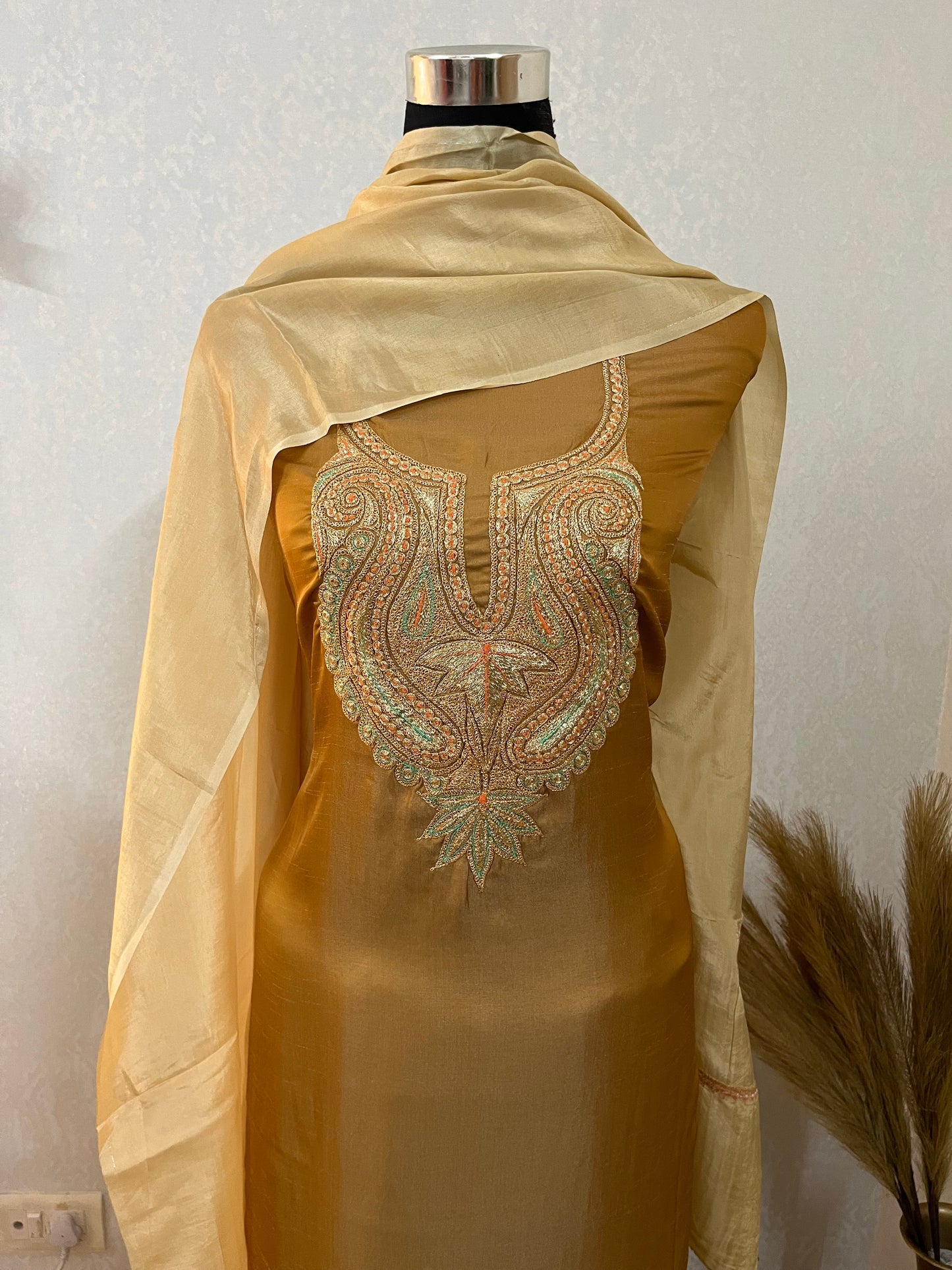 Golden Silk Puff Tilla Embroidered Suit