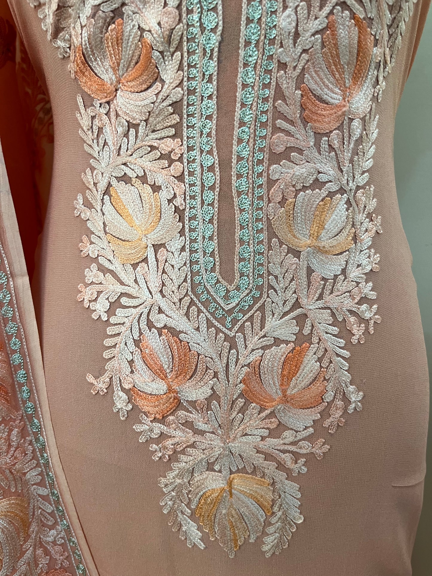 Peach Pure Georgette Kashmiri Suit