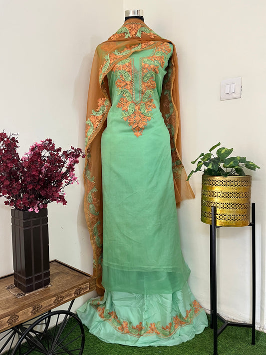 Soft Green Soft Tissue Kashmiri Suit