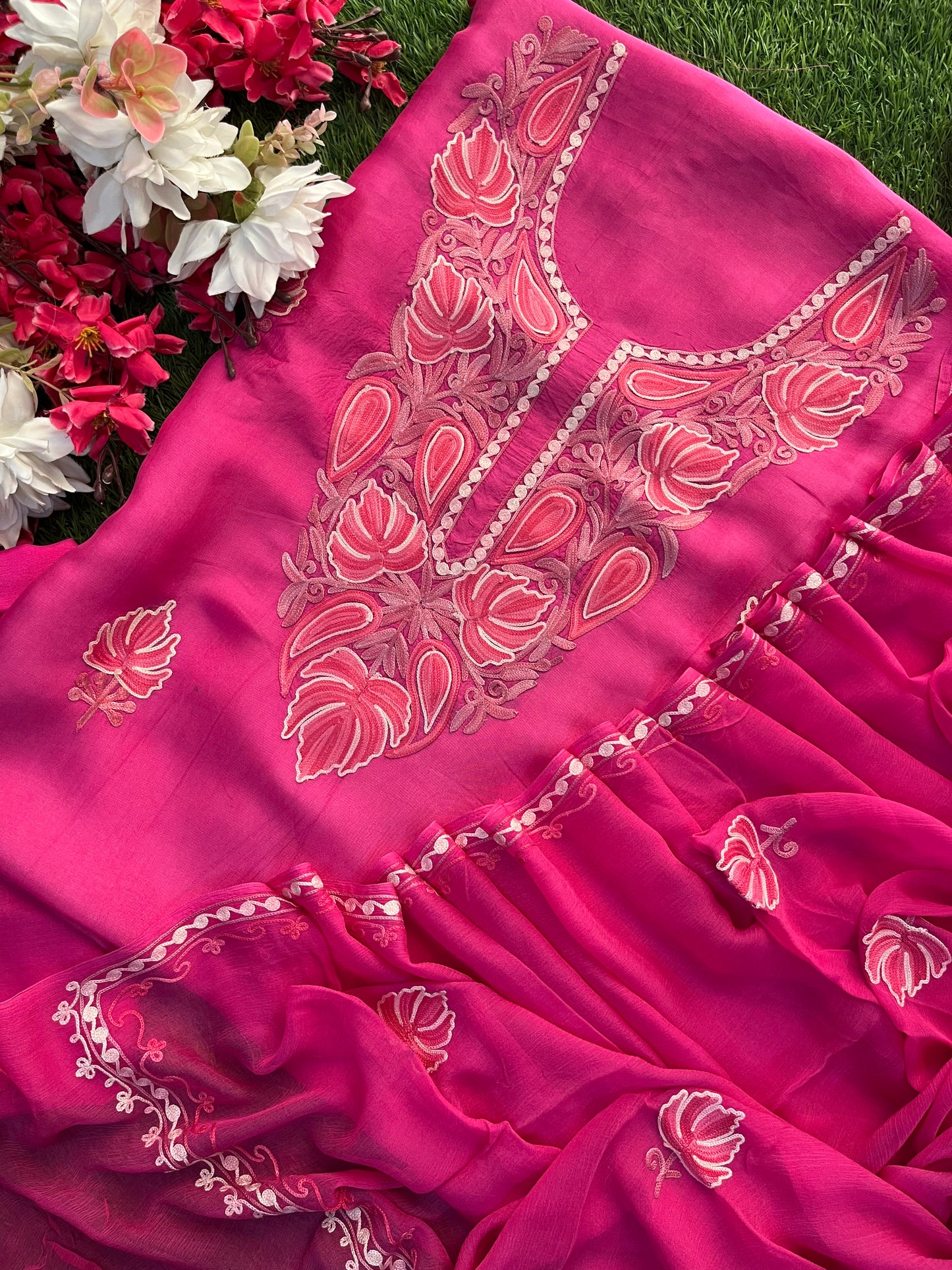 Hot Pink Opada Silk Kashmiri Suit