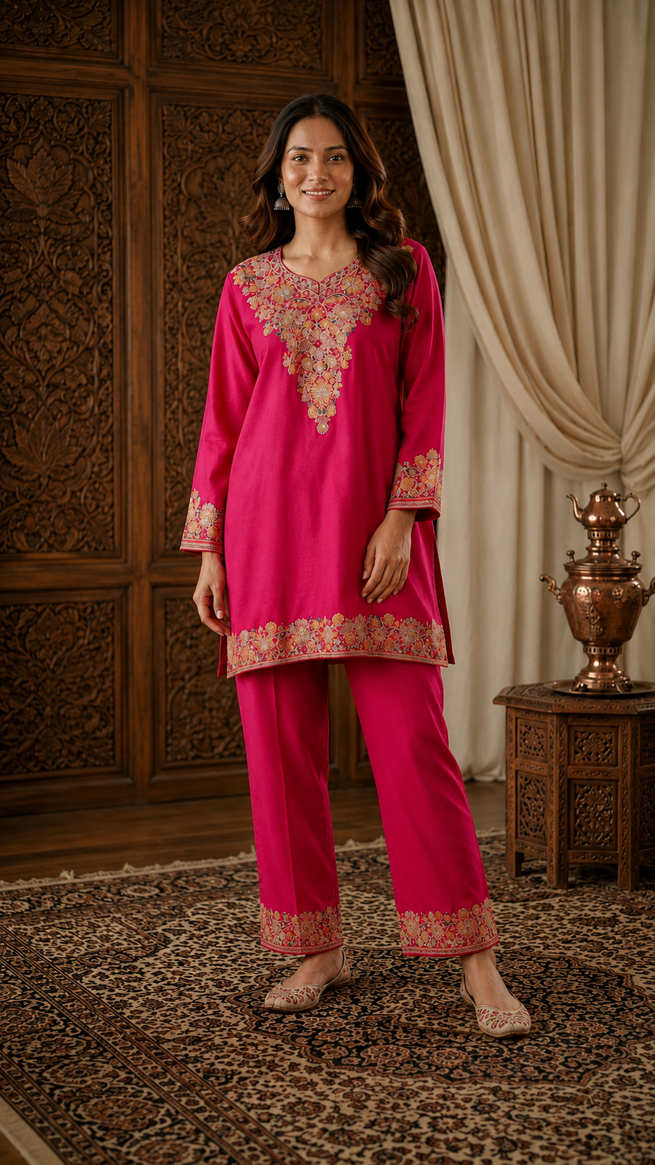 Hot Pink Cotton Stitched Co-ord Set( 42)
