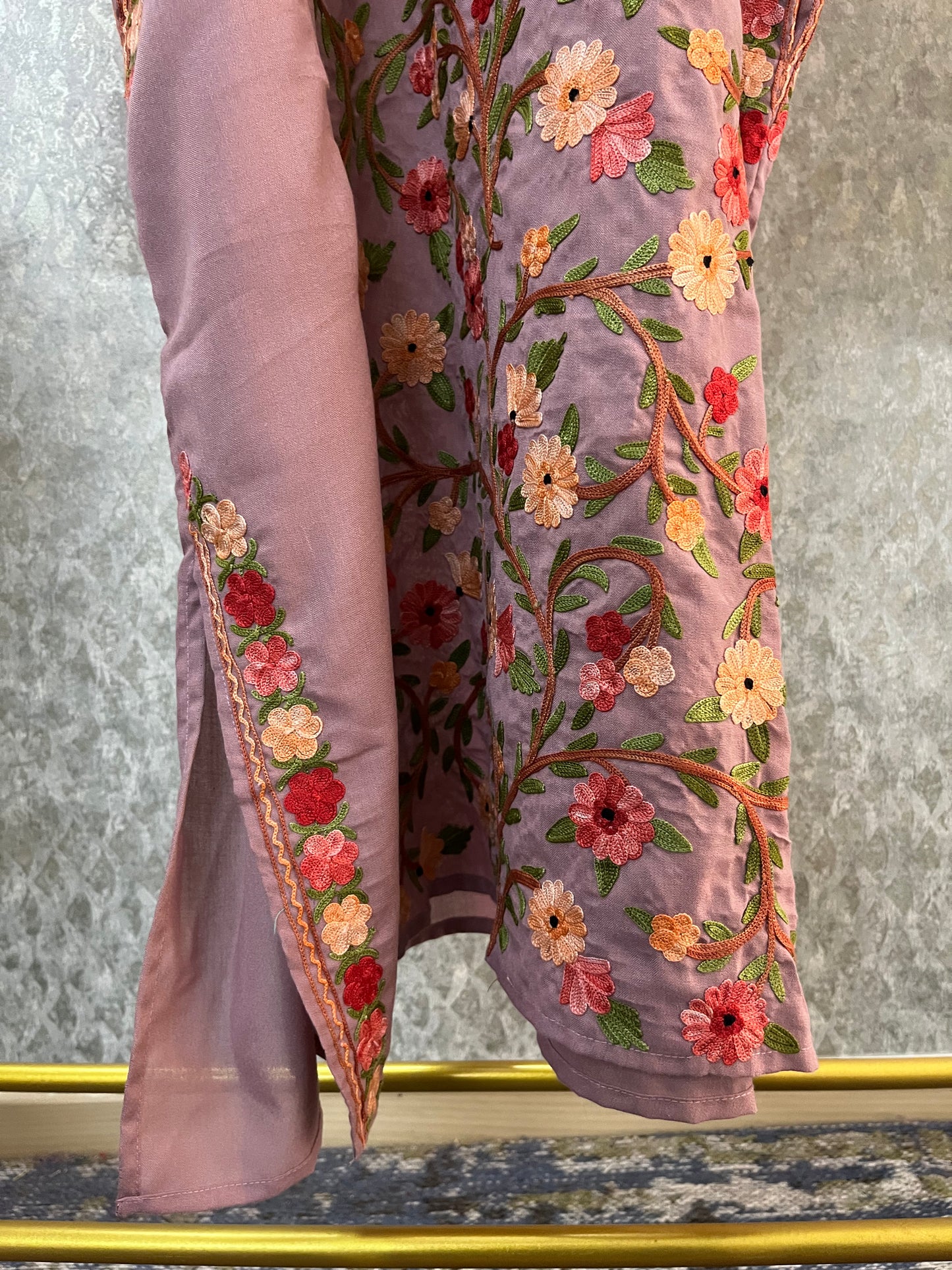 Rose Pink Cotton Aari Work Pheran