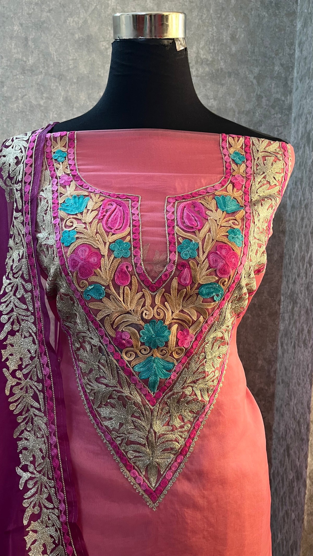 Pink Soft Tissue Kashmiri Suit