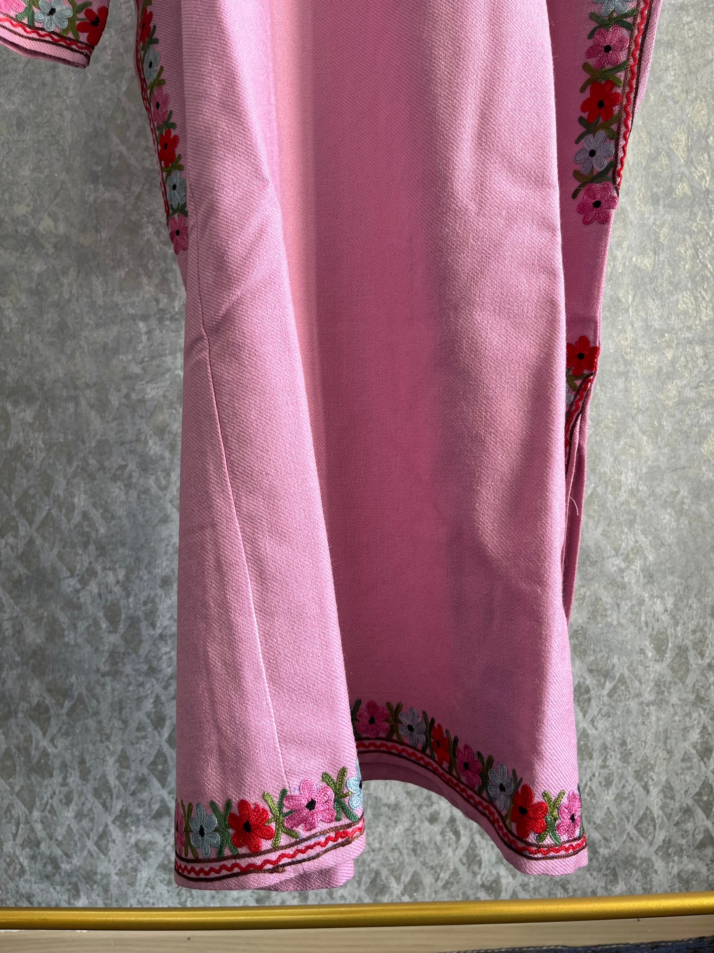 Pink Aari Embroidered Wool Pheran