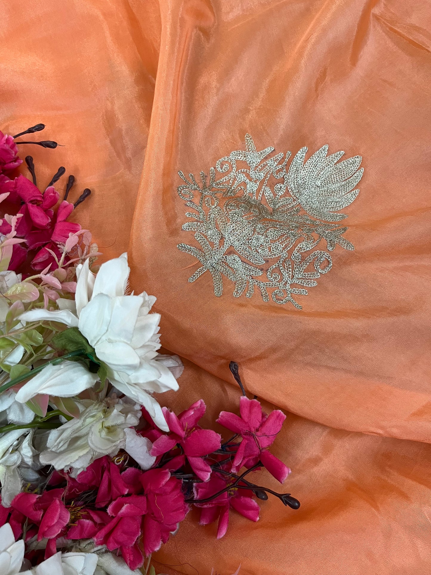 Peach Pink Silk Tilla Kashmiri Suit