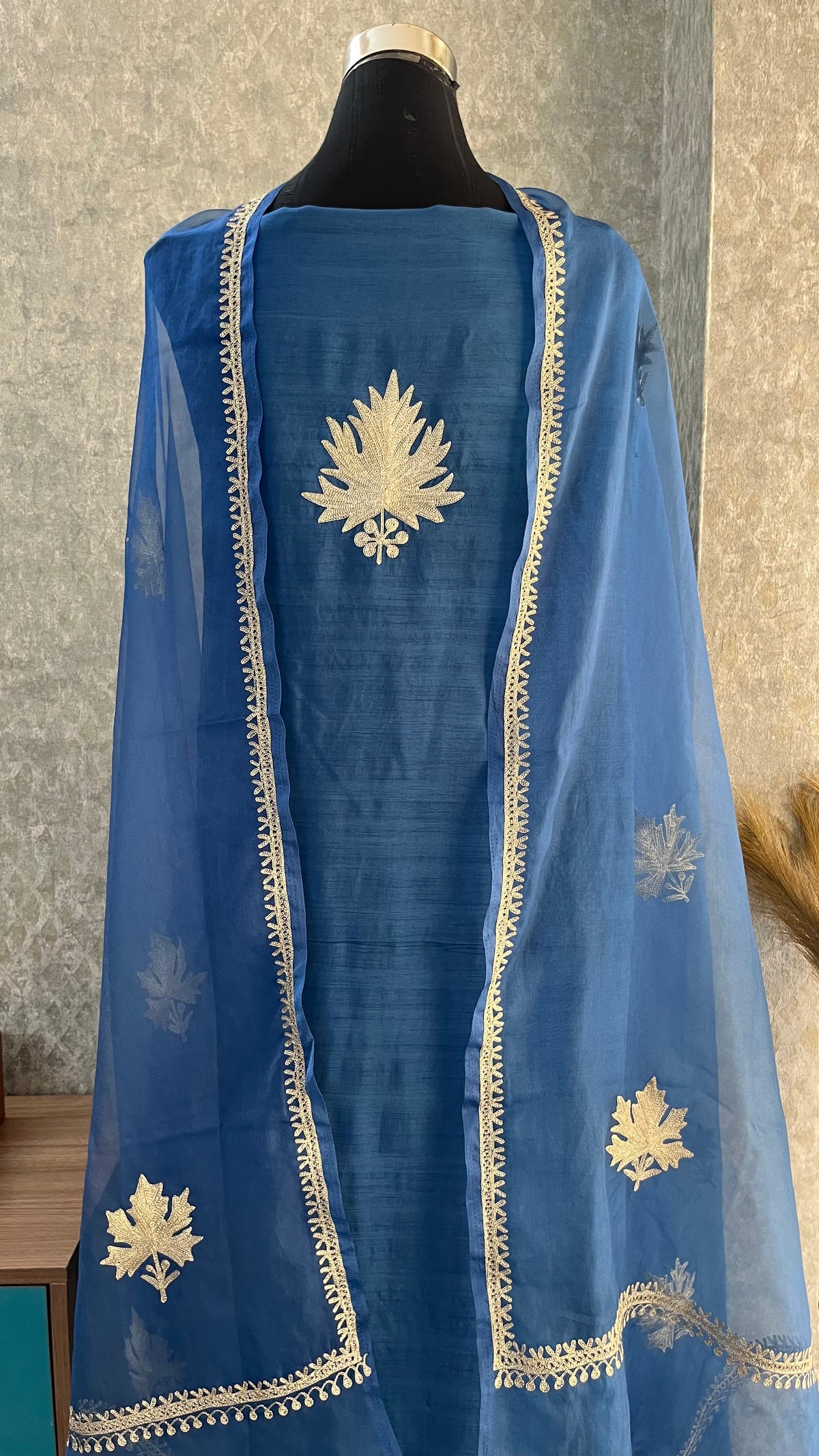 Indigo Silk Tilla Embroidered Suit