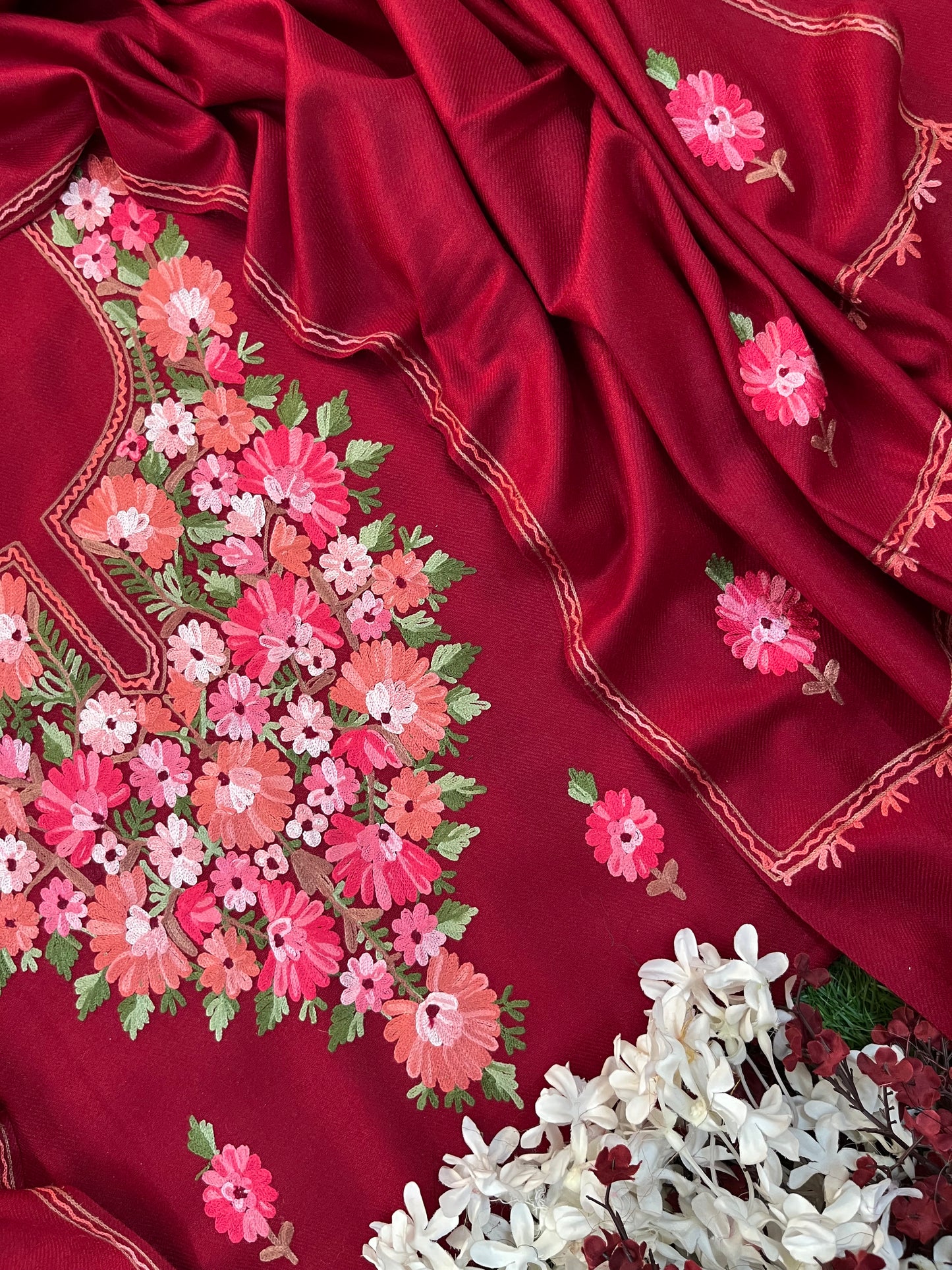 Maroon Woollen Aari Embroidered 3pc suit