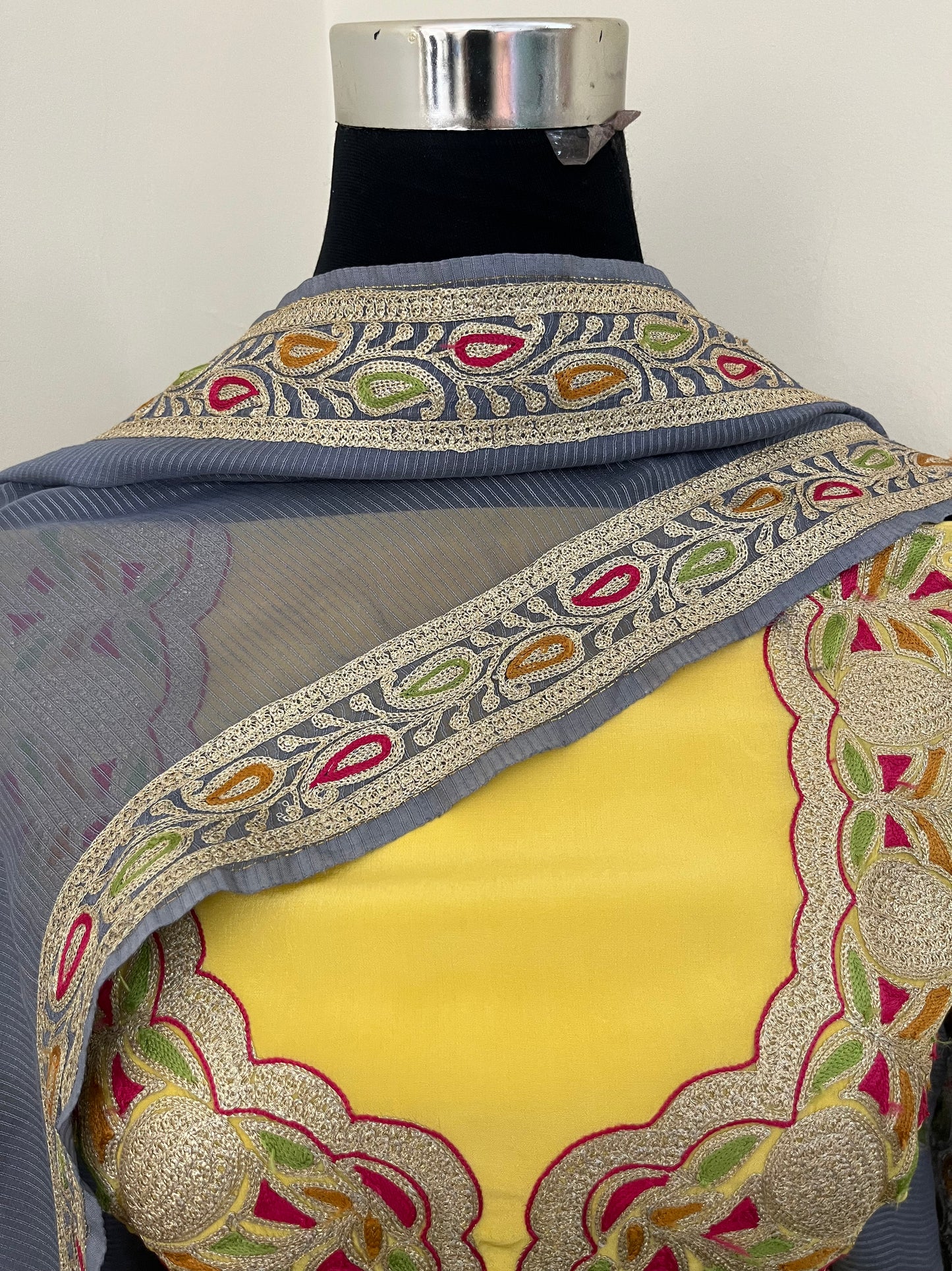‘Kalaa’ Lemon Yellow Crape Kashmiri Suit