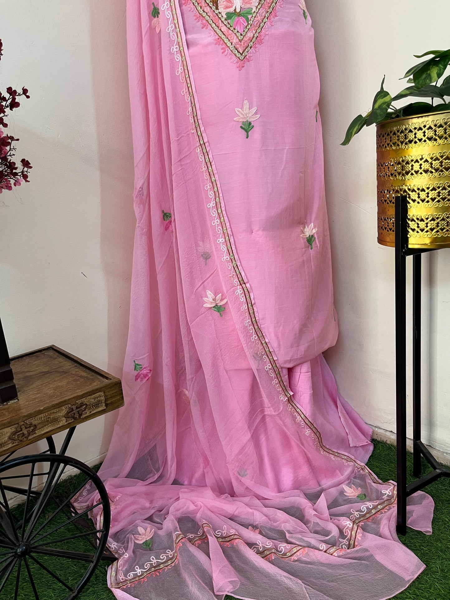 Soft Pink Muslin Cotton Aari Embroidered 3pc set